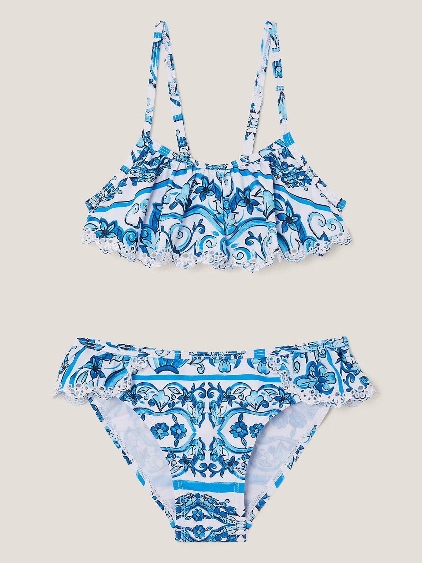 Image of Monsoon Girls Calista Print Ruffle Bikini - Blue