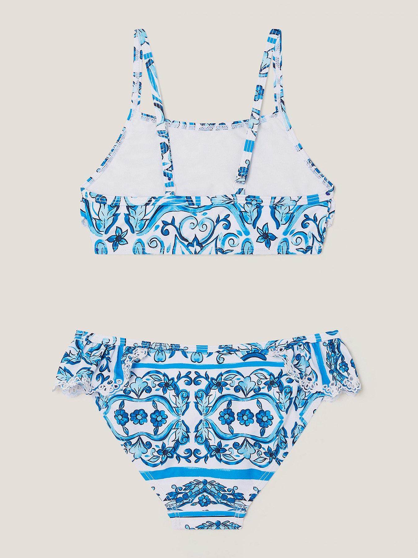 Image 2 of 3 of Monsoon Girls Calista Print Ruffle Bikini - Blue