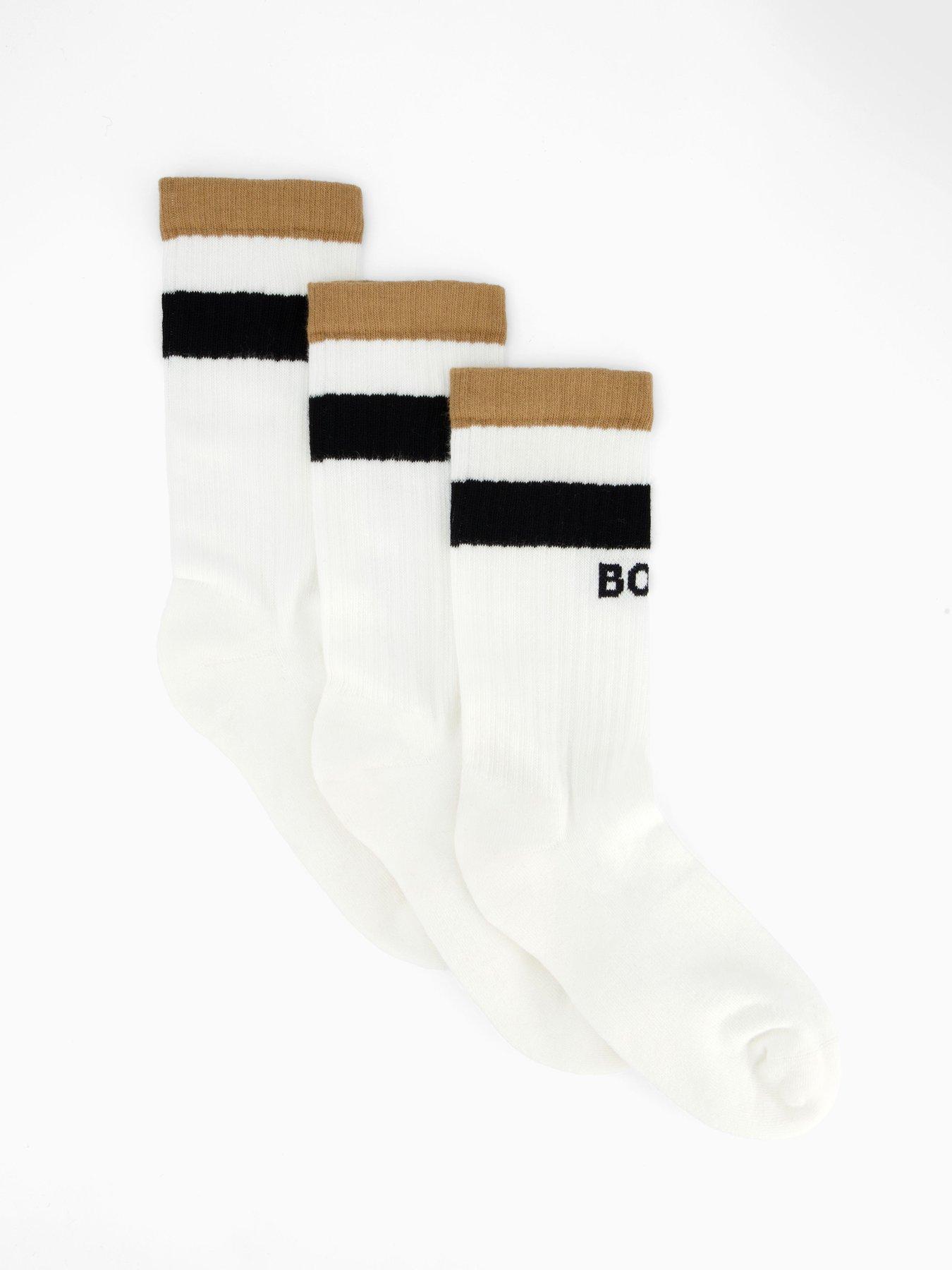 Image 1 of 3 of BOSS 3 Pack Rib Iconic Crew Socks - White