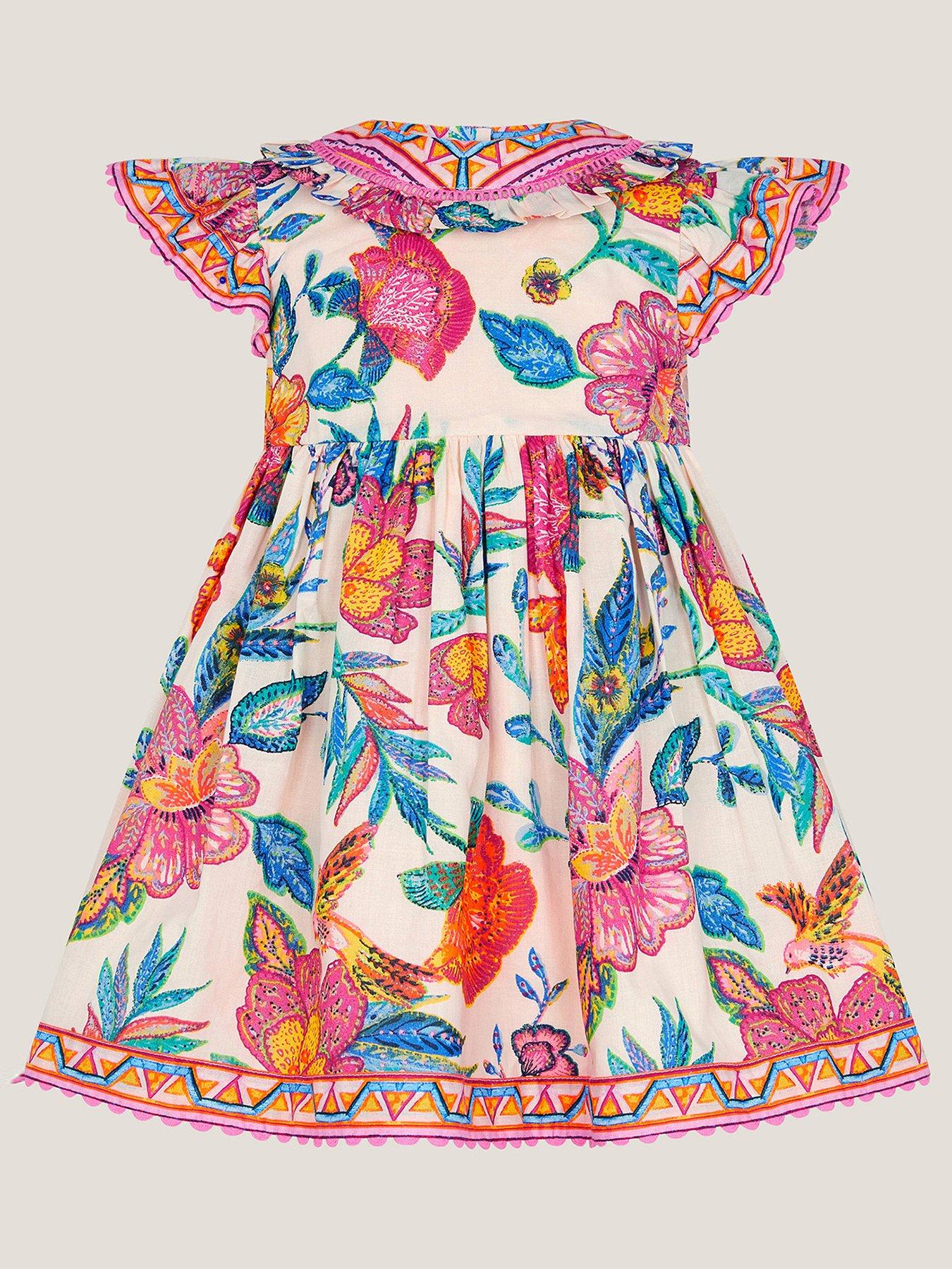 Image of Monsoon Baby Girls Aurelia Mini Print Dress - Light Cream