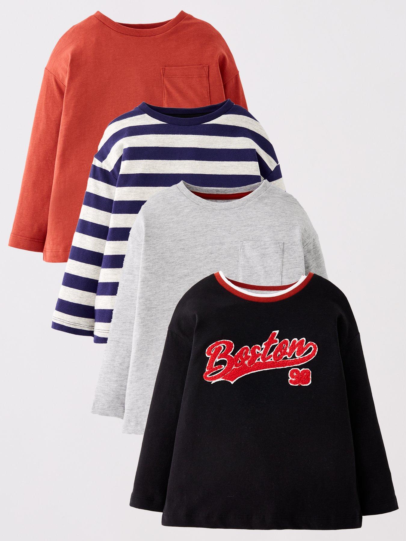 Mini V by Very Boys 4 Pack Boston Varsity Long Sleeve T-shirts - Multi