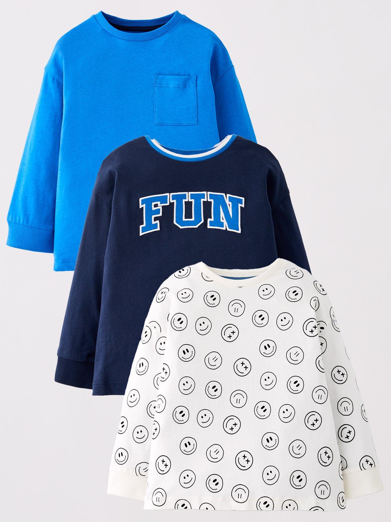 Mini V by Very Boys 3Pk Fun Long Sleeve T-Shirts - Multi