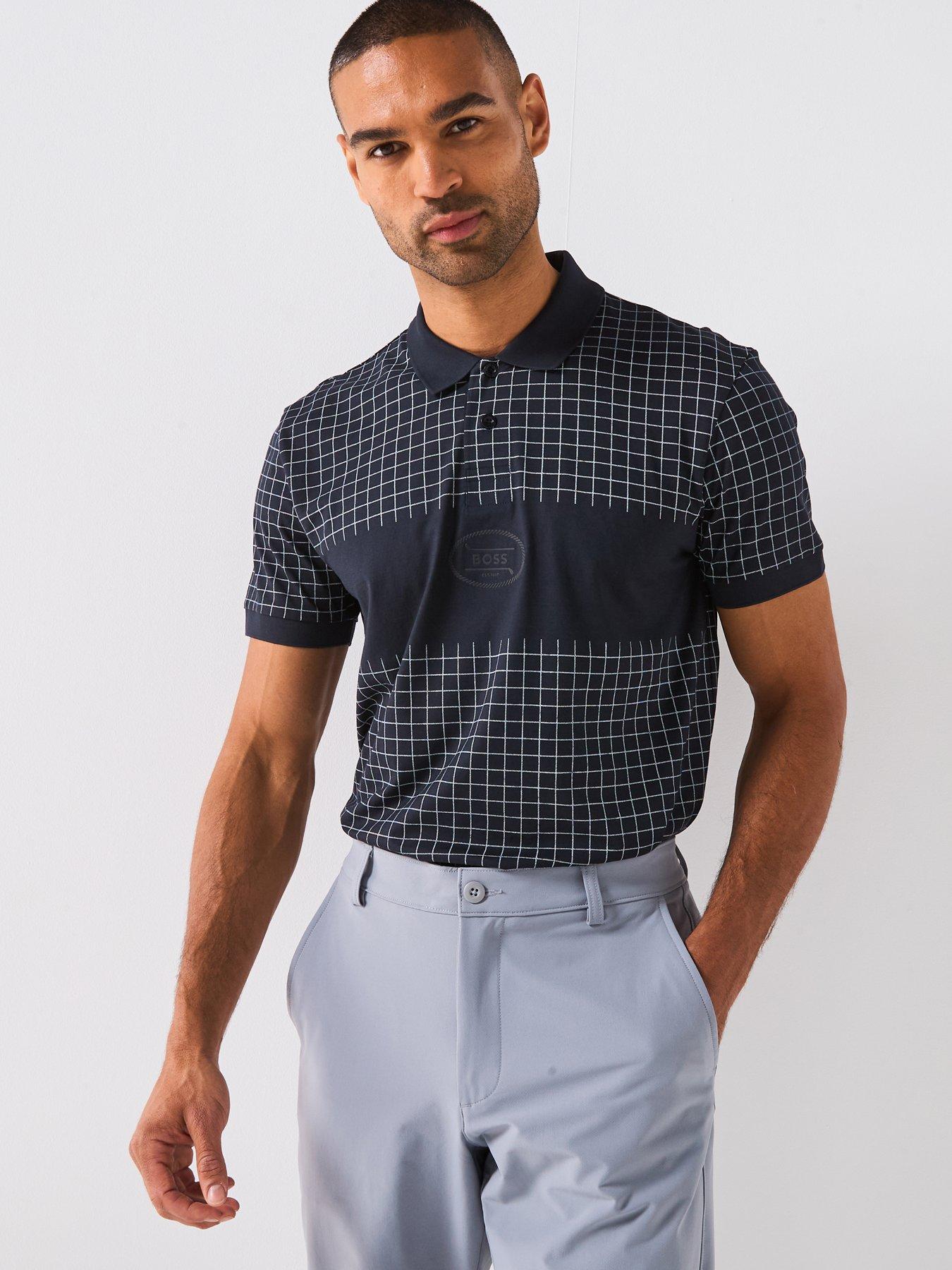 BOSS Mens Golf Check Polo - Navy