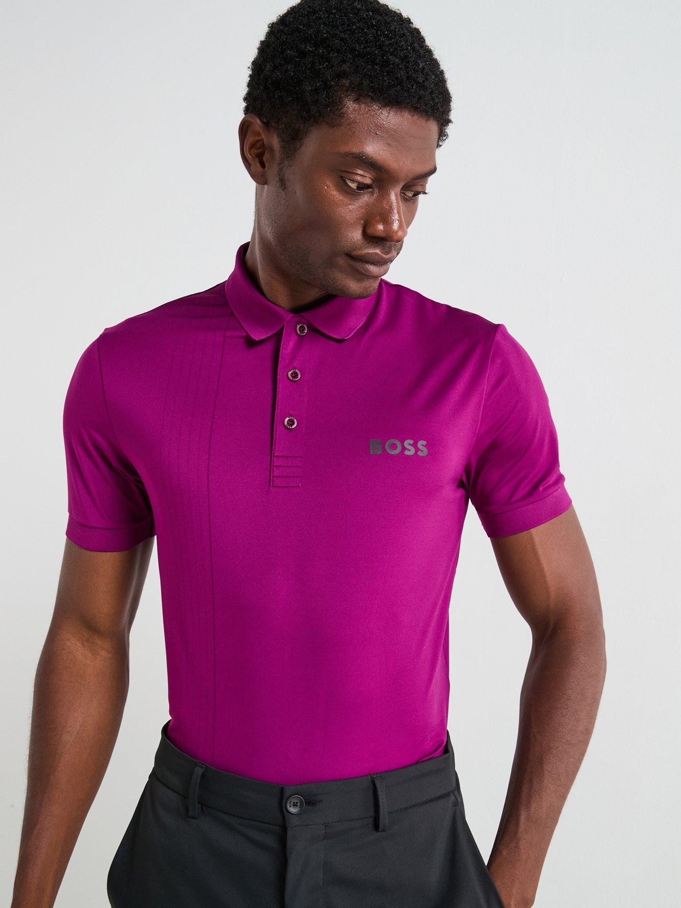 BOSS Mens Golf Check Polo - Purple
