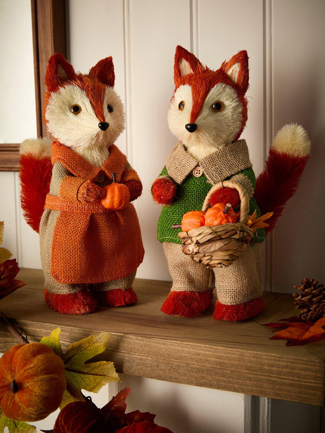 Smart Autumn Set Of 2 Harvest Fox Autumn Decorations in Orange
