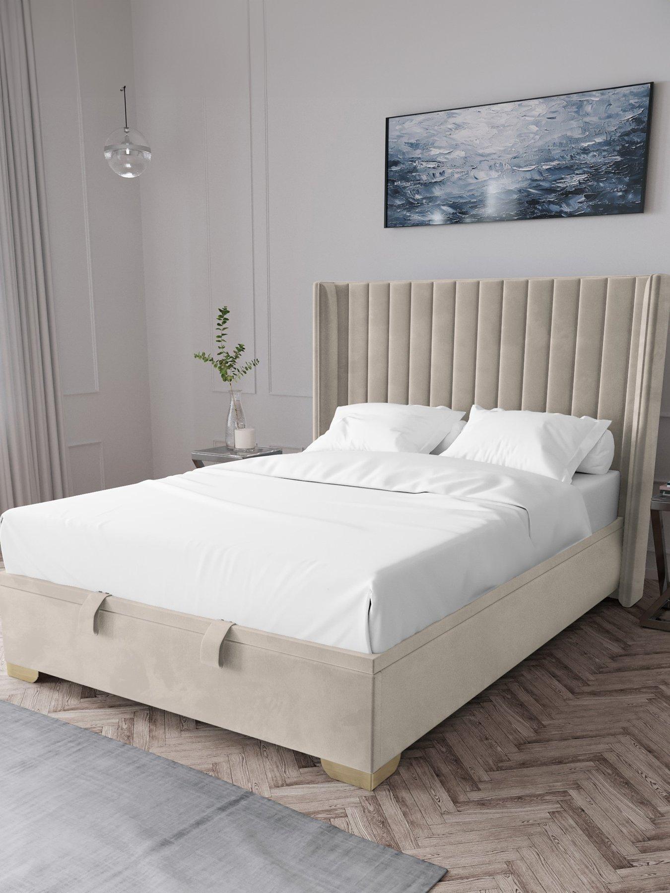 The Very Collection Kingston Velvet Lift Up Bed with Mattress options (Buy  &  SAVE!) - Natural