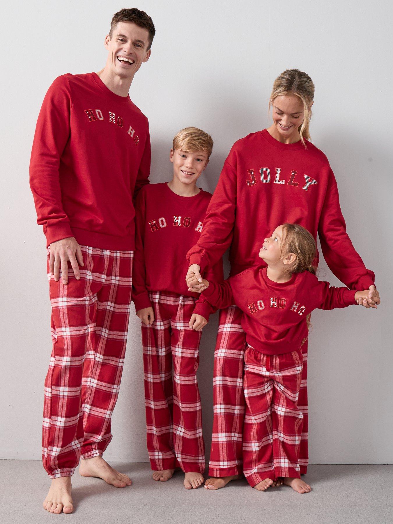 The Very Collection Mens Family Christmas Pj Jolly Brushed Back Sweat And Woven Bottom Set - Red