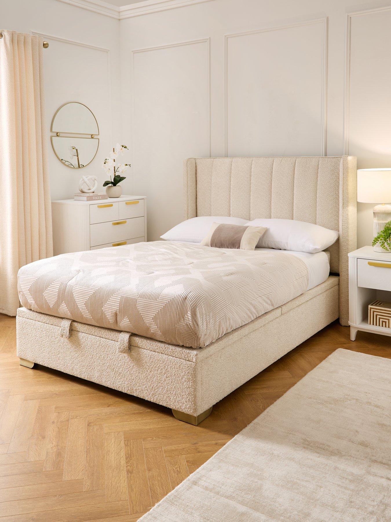 The Very Collection New Dakota Boucle Lift Up Ottoman Bed with Mattress Options (Buy  &  SAVE!) - Natural
