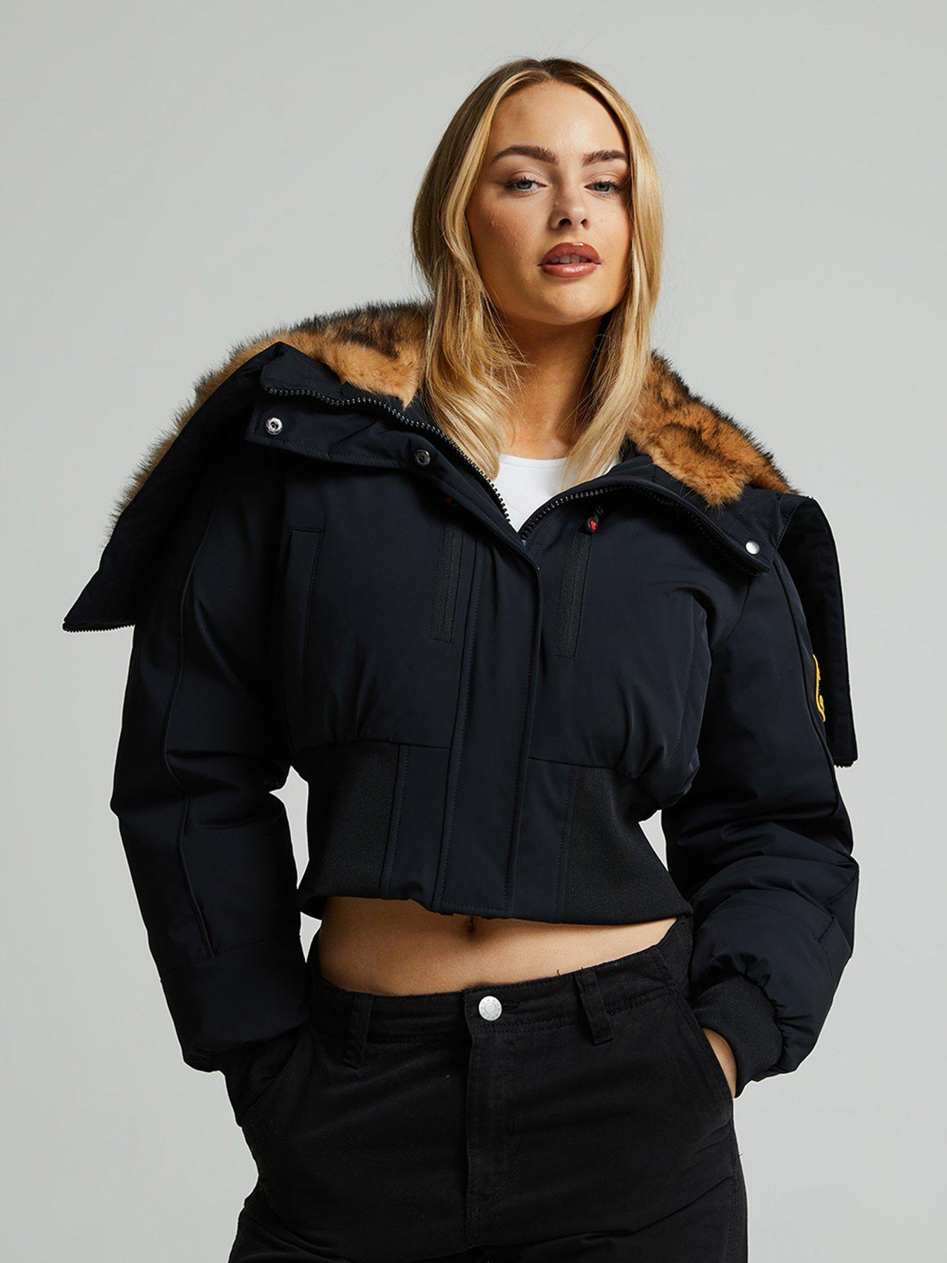 Zavetti Canada Ossani Split Hood Crop Puffer Bomber Jacket - Black
