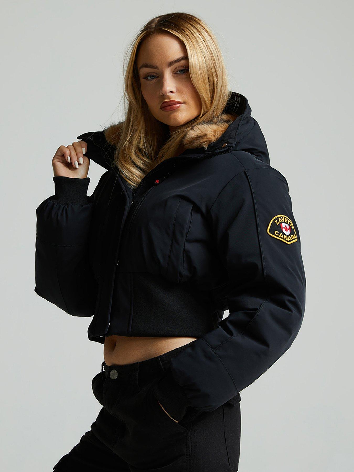 Zavetti Canada Ossani Split Hood Crop Puffer Bomber Jacket - Black