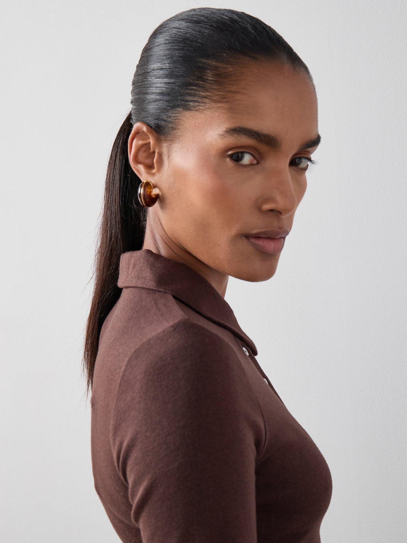 Image 5 of 6 of The Very Collection Long Sleeve Button Collar Top - Brown