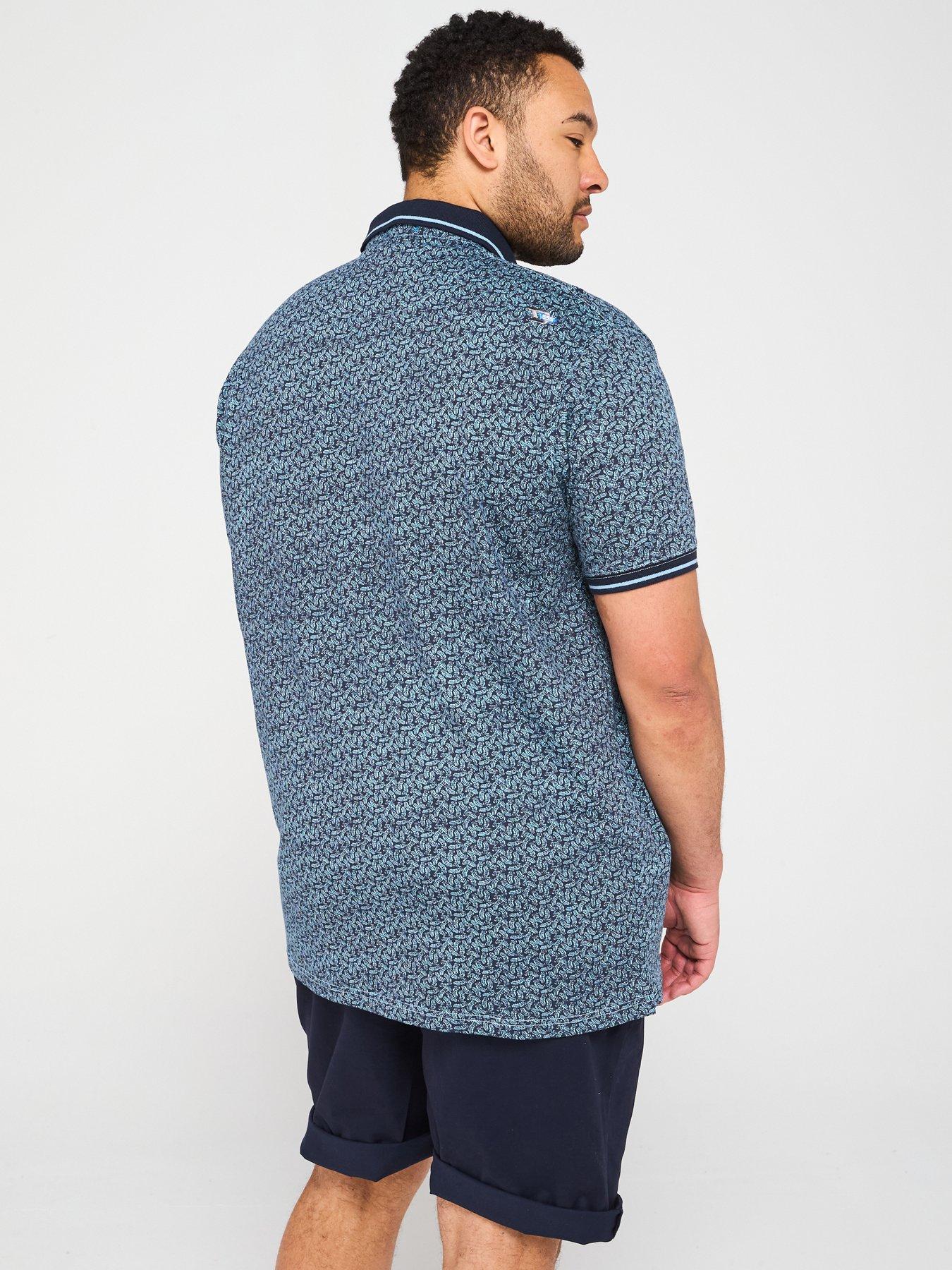 Image 2 of 4 of D555 Printed Polo Shirt With Ribbed Collar - Blue