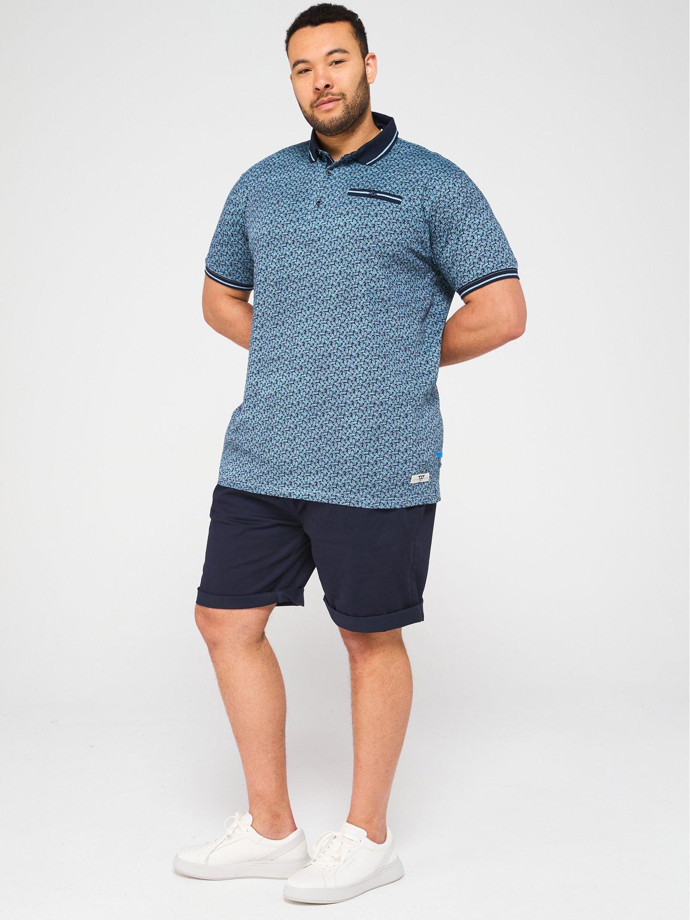 Image 3 of 4 of D555 Printed Polo Shirt With Ribbed Collar - Blue