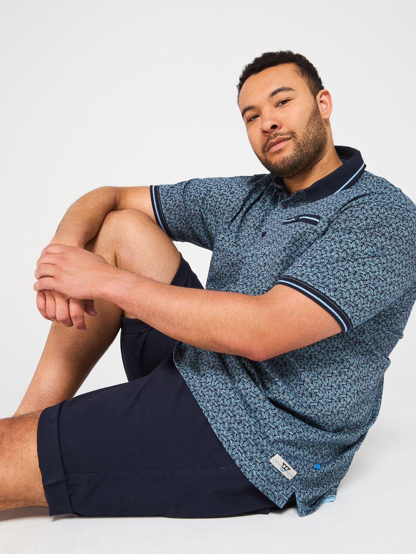 Image 4 of 4 of D555 Printed Polo Shirt With Ribbed Collar - Blue