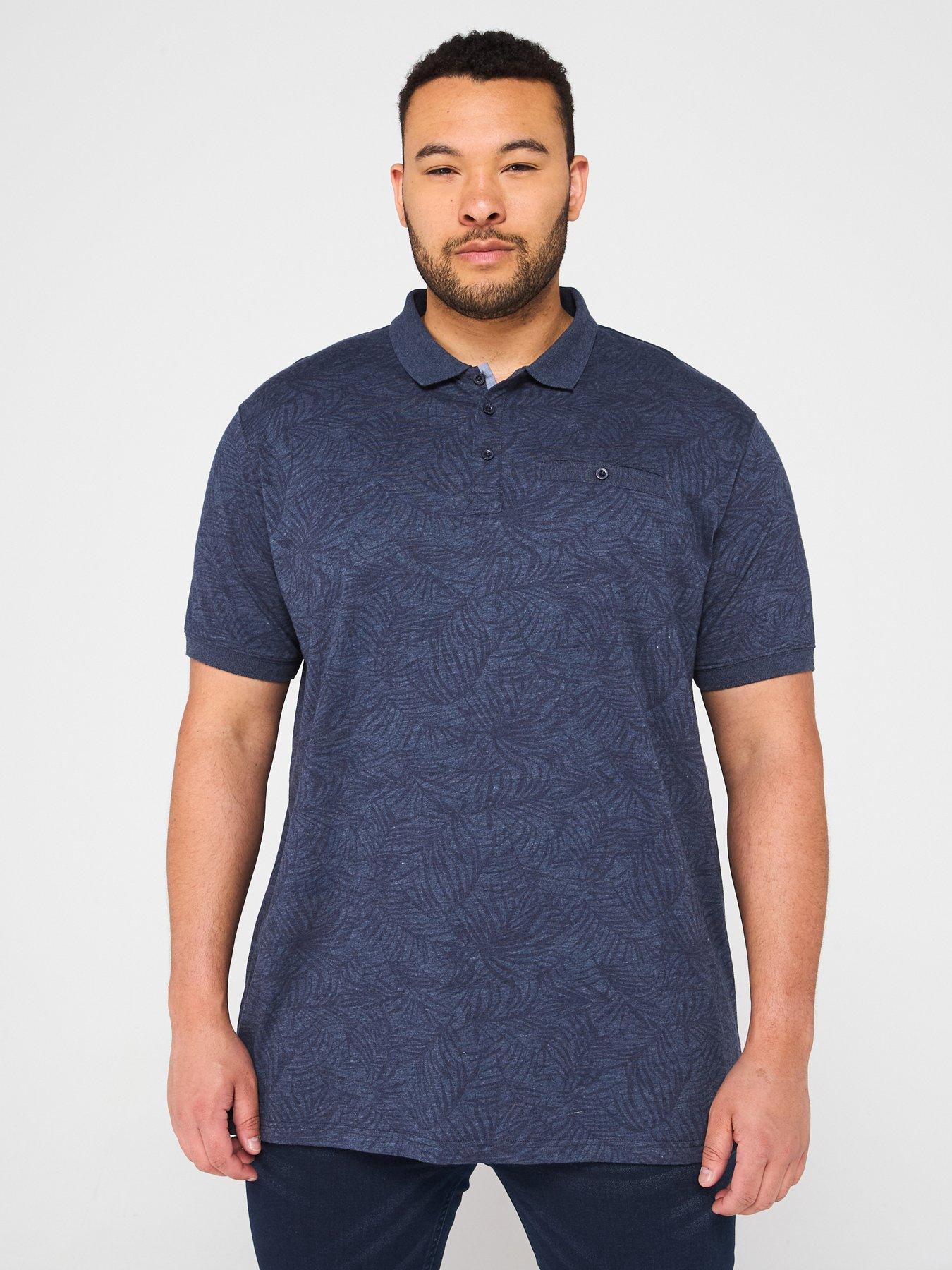 Image 1 of 4 of D555 Leaf Print Short Sleeve Polo Shirt - Blue