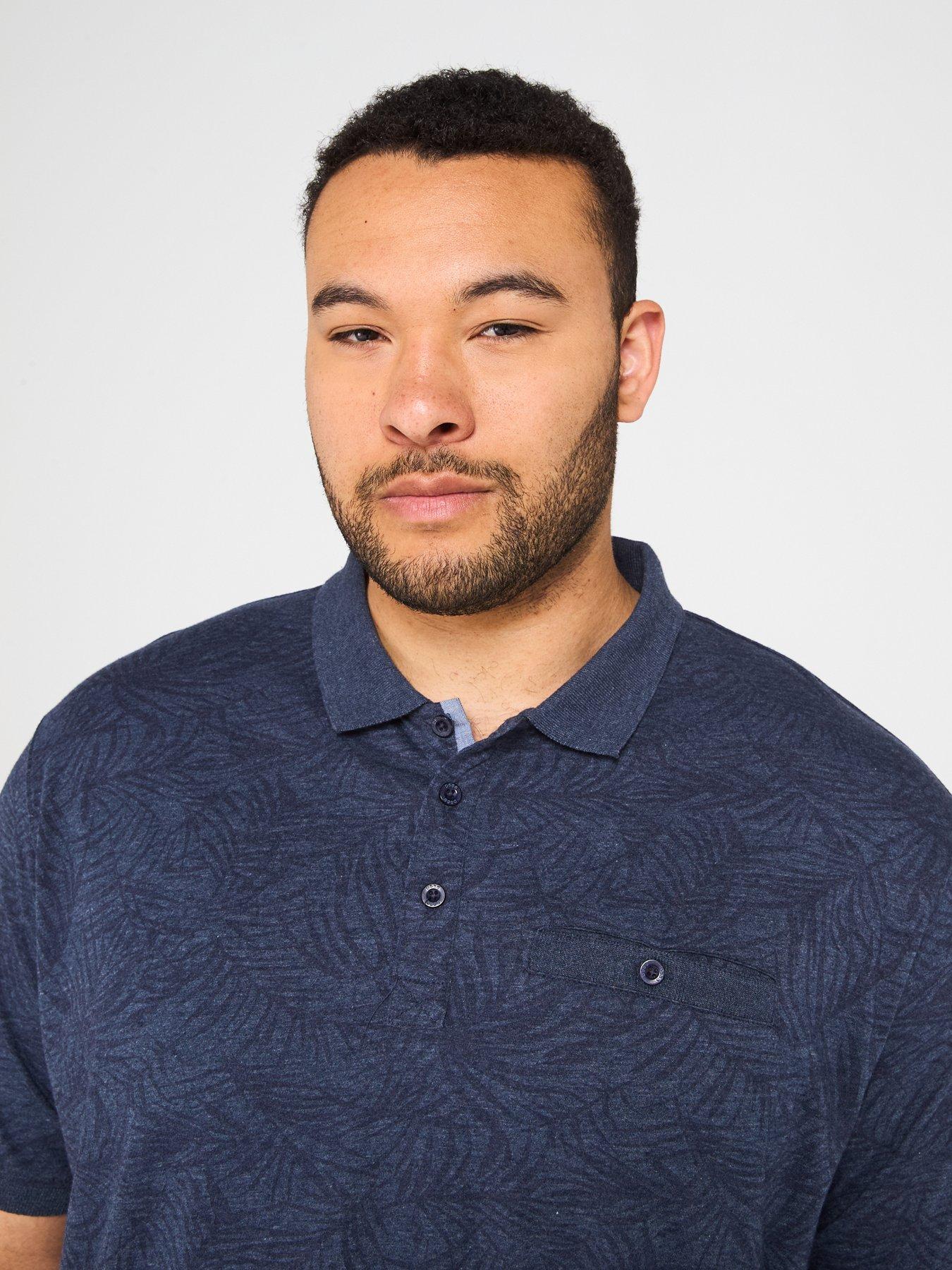 Image 4 of 4 of D555 Leaf Print Short Sleeve Polo Shirt - Blue