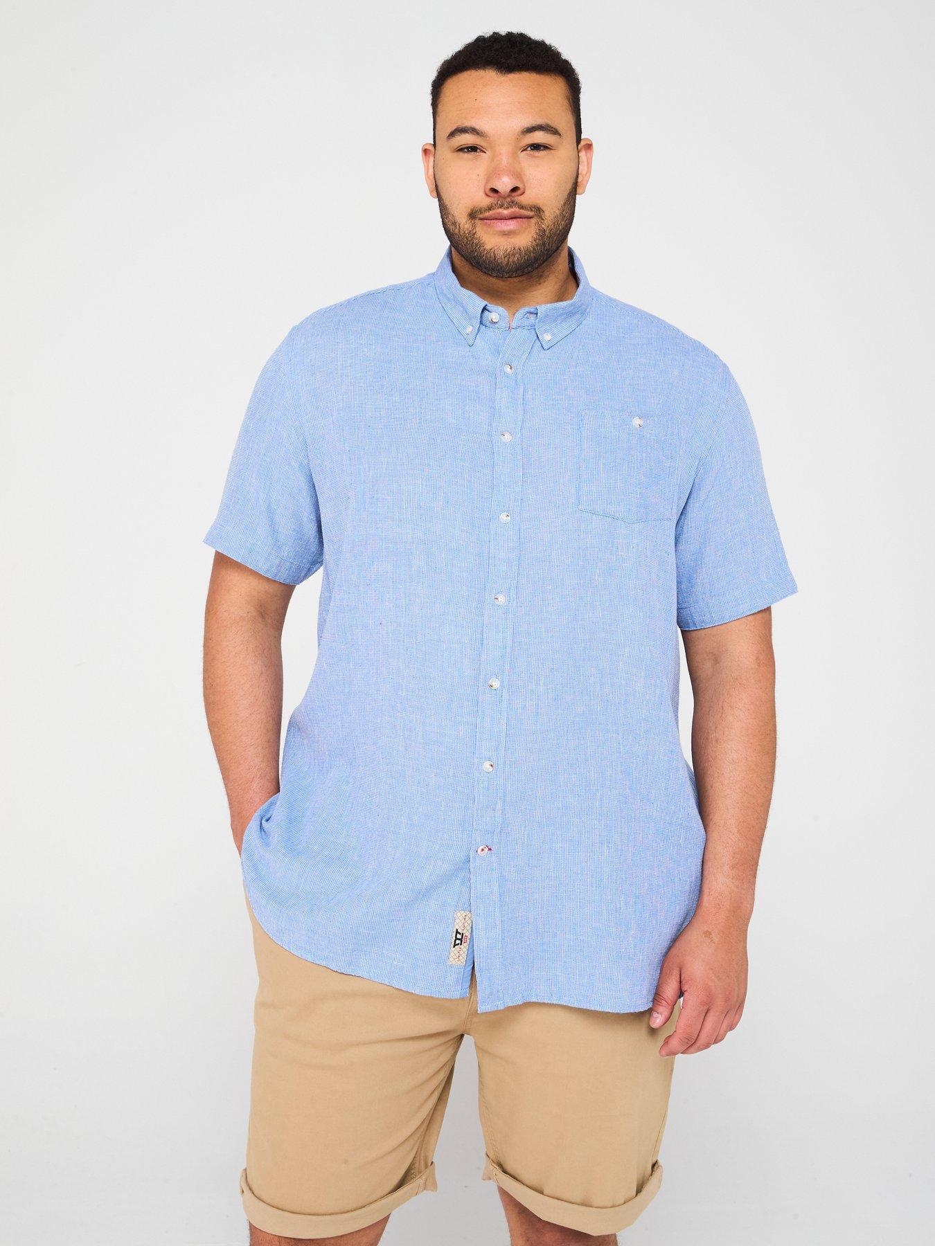 undefined Linen Mix Short Sleeve Pocket Detail Shirt - Blue