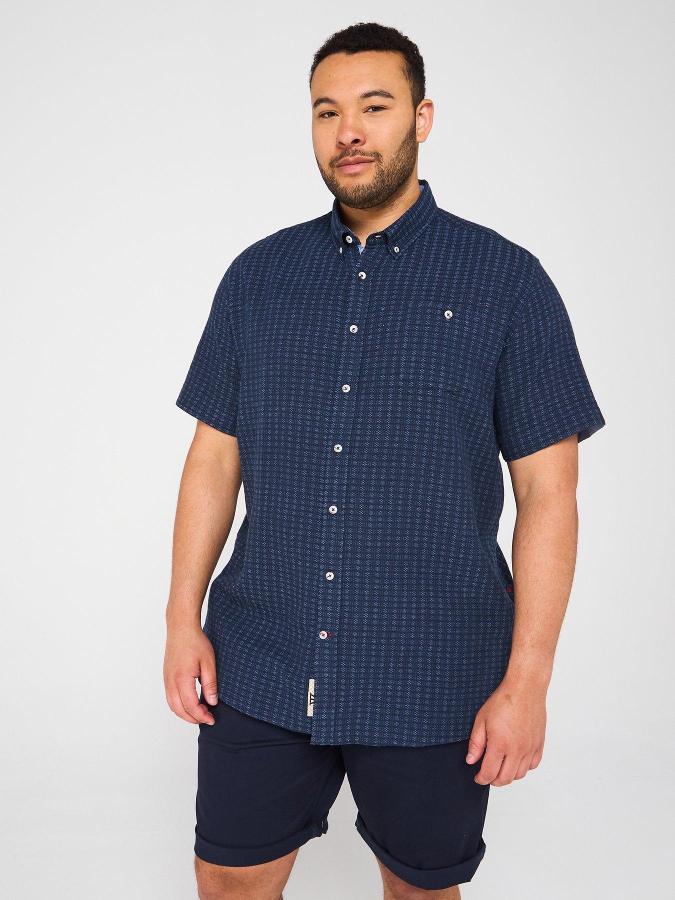 Image 1 of 4 of D555 Jacquard Linen Mix Short Sleeve Shirt - Navy
