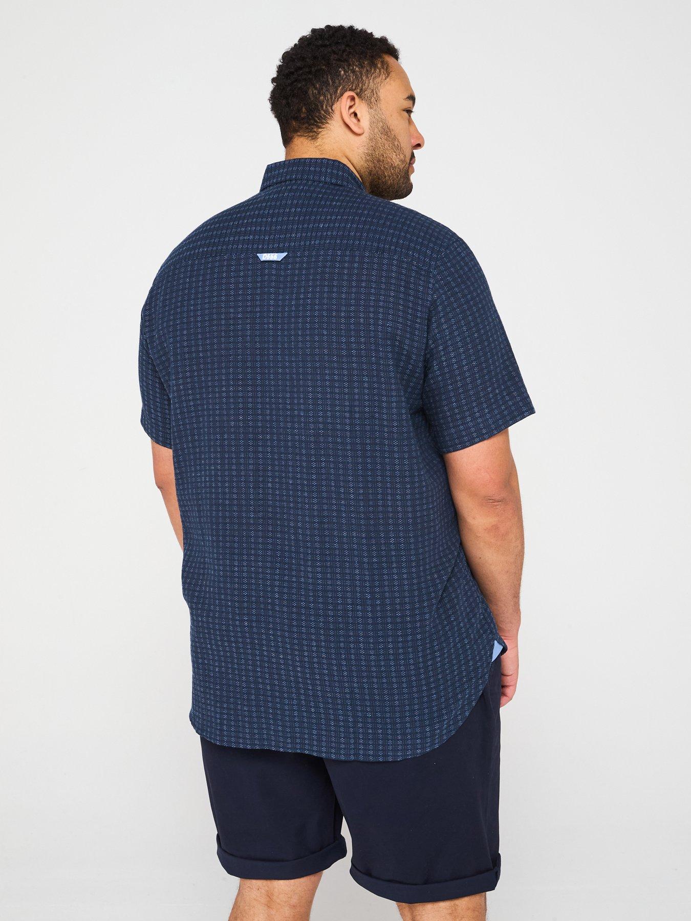 Image 2 of 4 of D555 Jacquard Linen Mix Short Sleeve Shirt - Navy