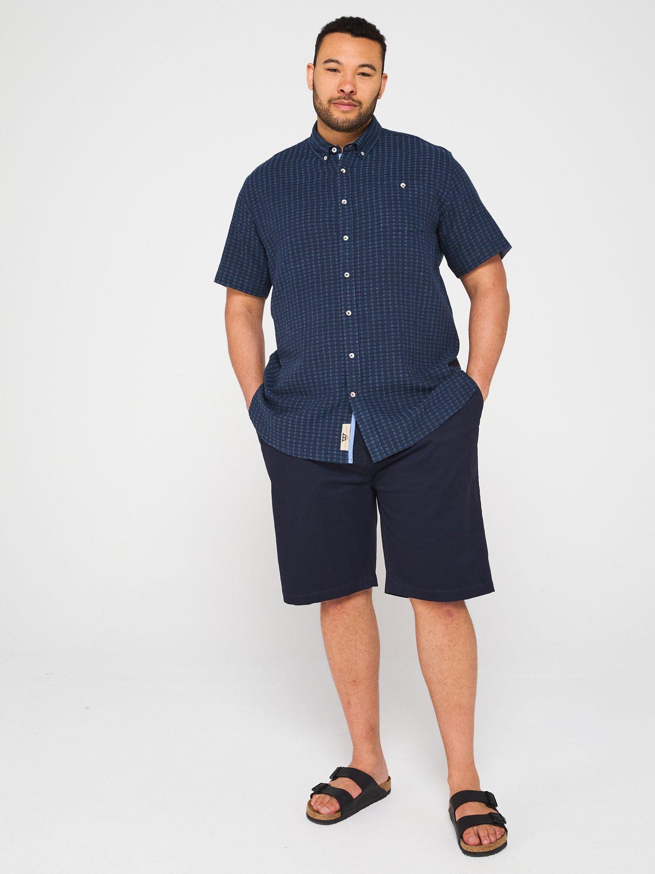 Image 3 of 4 of D555 Jacquard Linen Mix Short Sleeve Shirt - Navy