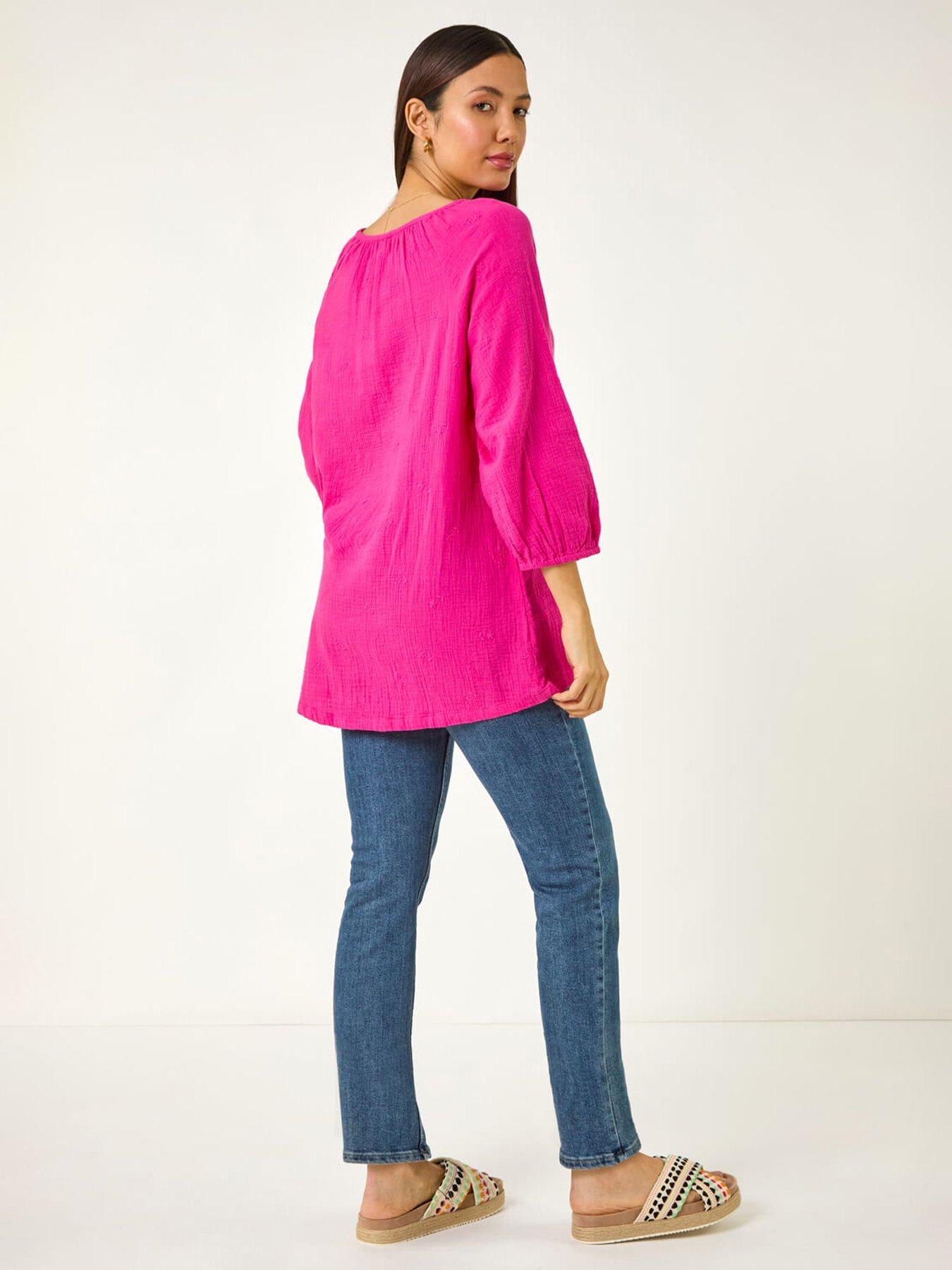 Image 2 of 5 of Roman Tie Neck Tunic Top - Cerise