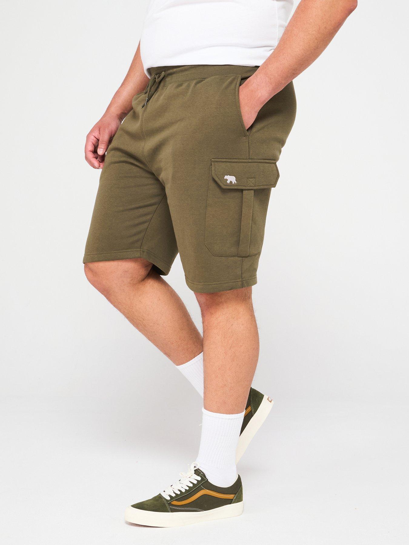 undefined Elasticated Waist Embroidery Detail Fleece Cargo Shorts - Khaki