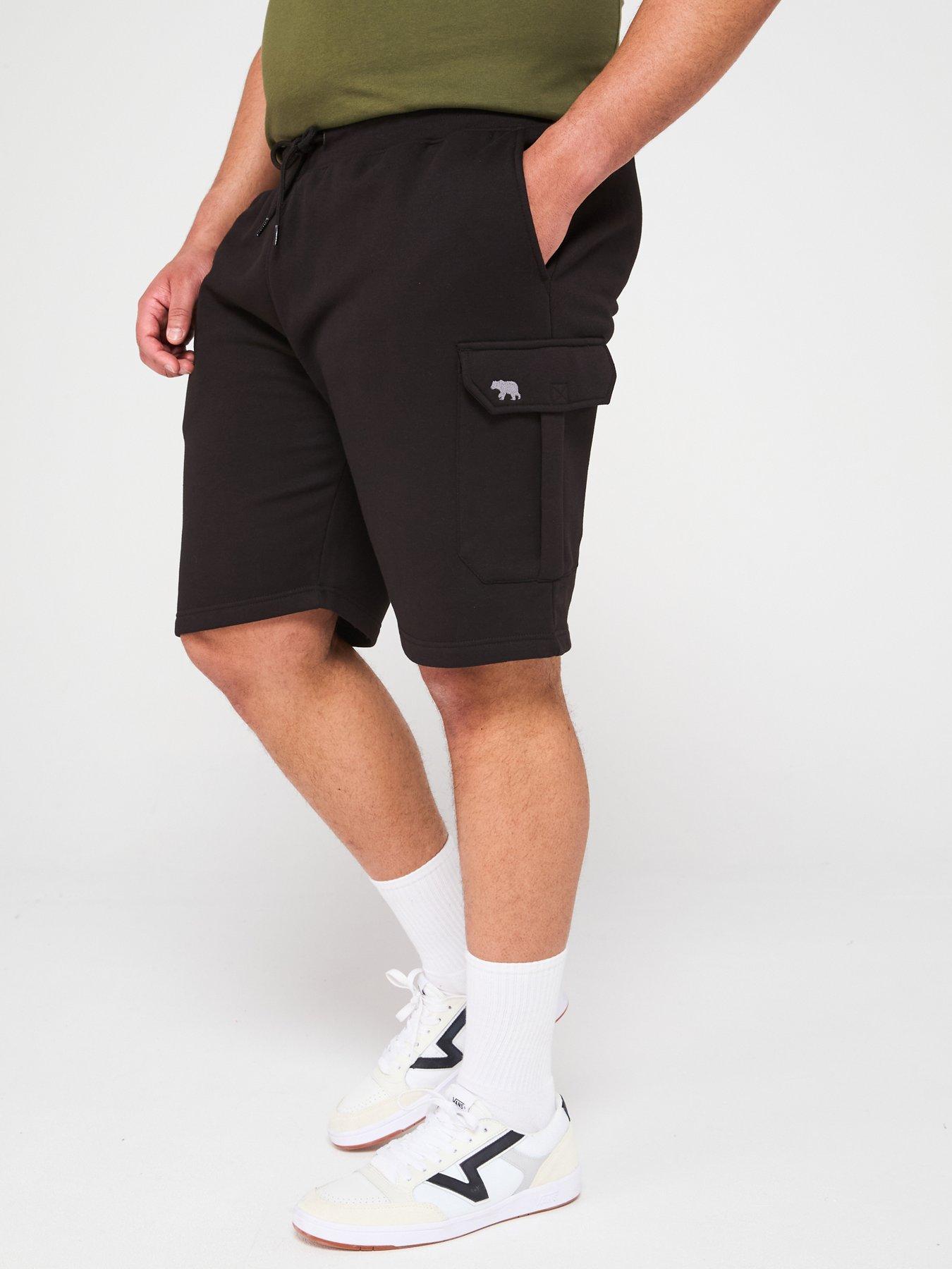 Image 1 of 4 of D555 Elasticated Waist Embroidery Detail Fleece Cargo Shorts - Black