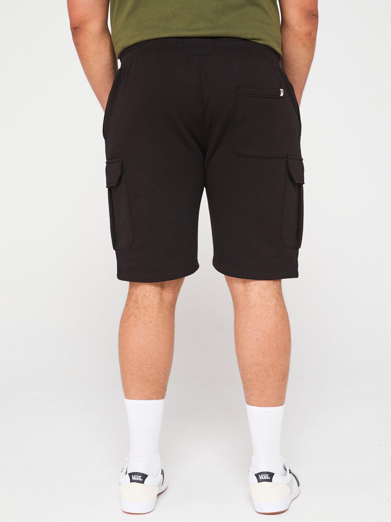 Image 2 of 4 of D555 Elasticated Waist Embroidery Detail Fleece Cargo Shorts - Black