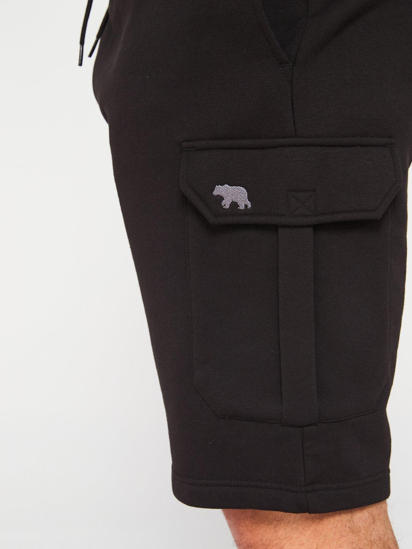 Image 4 of 4 of D555 Elasticated Waist Embroidery Detail Fleece Cargo Shorts - Black