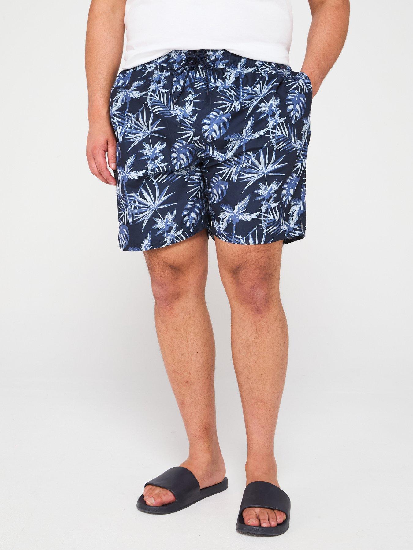 Image of D555 Hawaiian Printed Swim Shorts - Navy