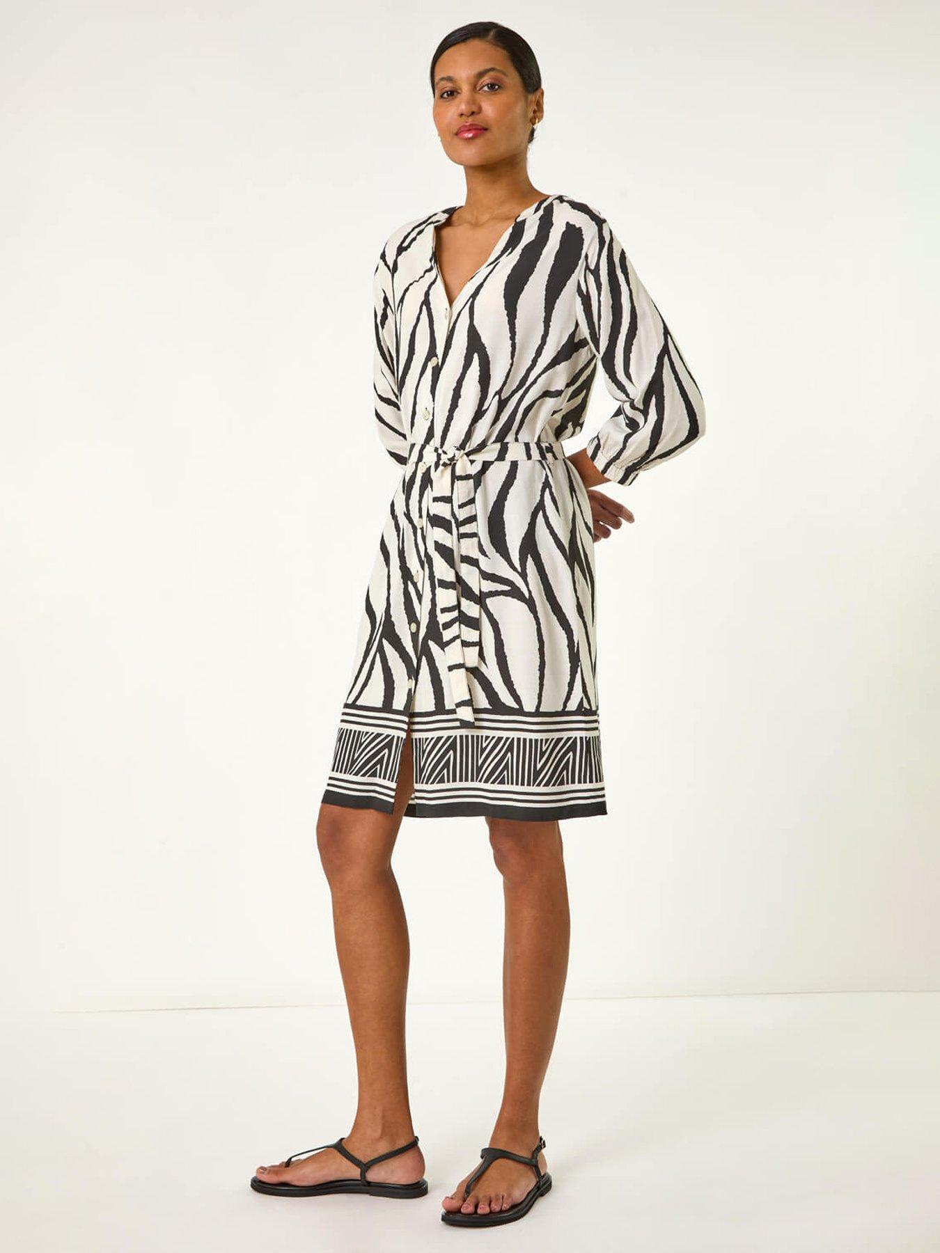 Roman Abstract Border Tie Shirt Dress - Ivory