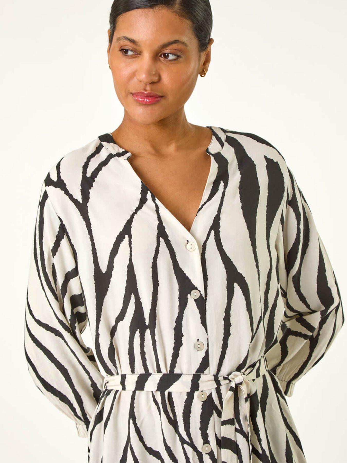 roman-abstract-border-tie-shirt-dress-ivoryoutfit