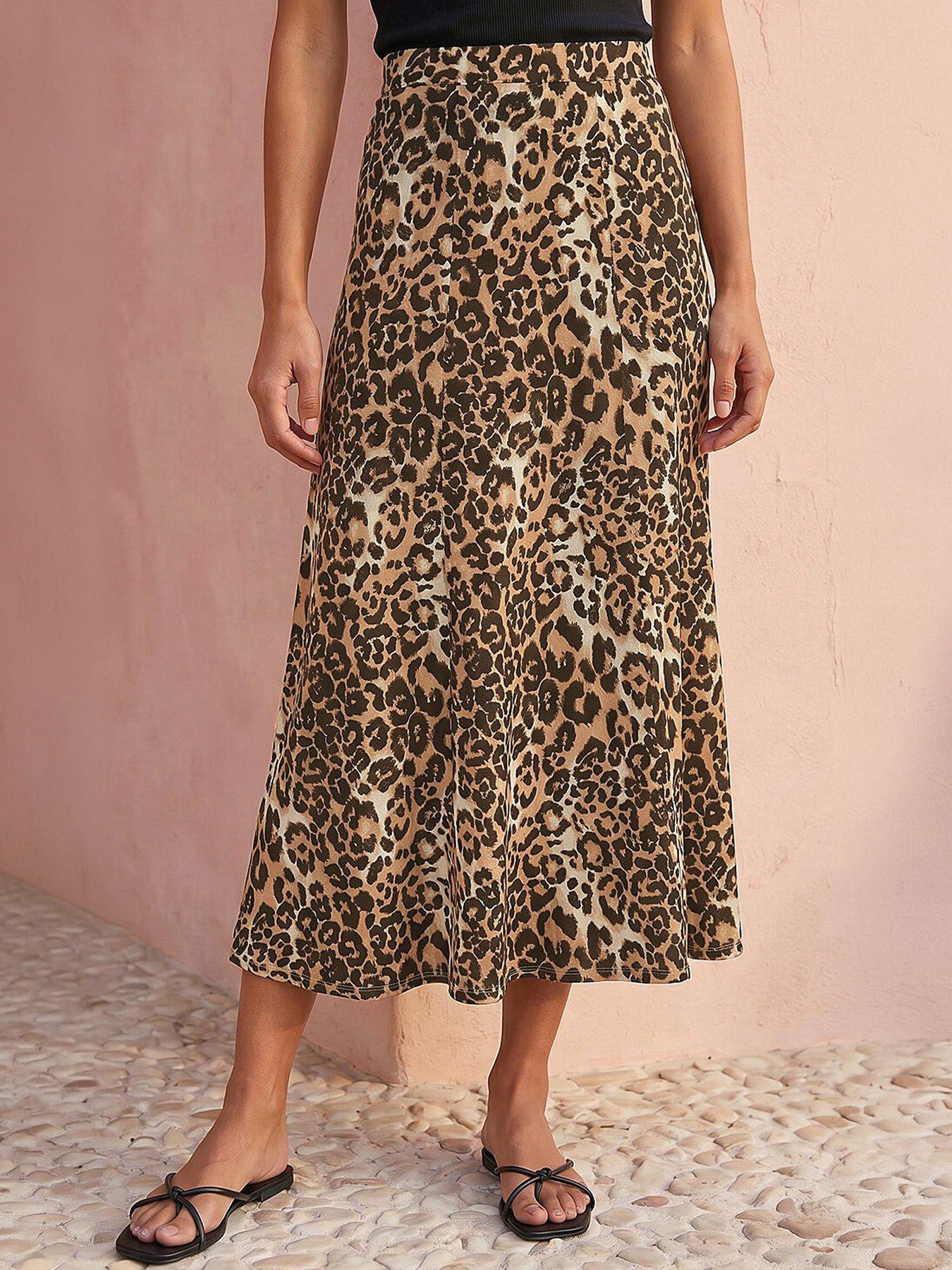 Roman Leopard Print A-line Midi Skirt - Tan
