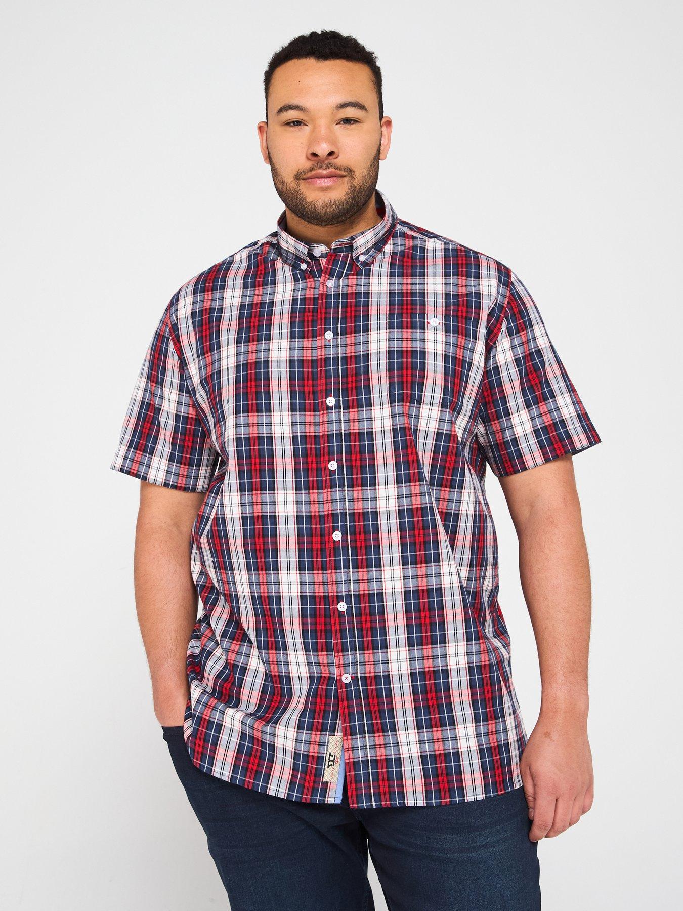 d555-check-button-down-collar-short-sleeve-shirt-red