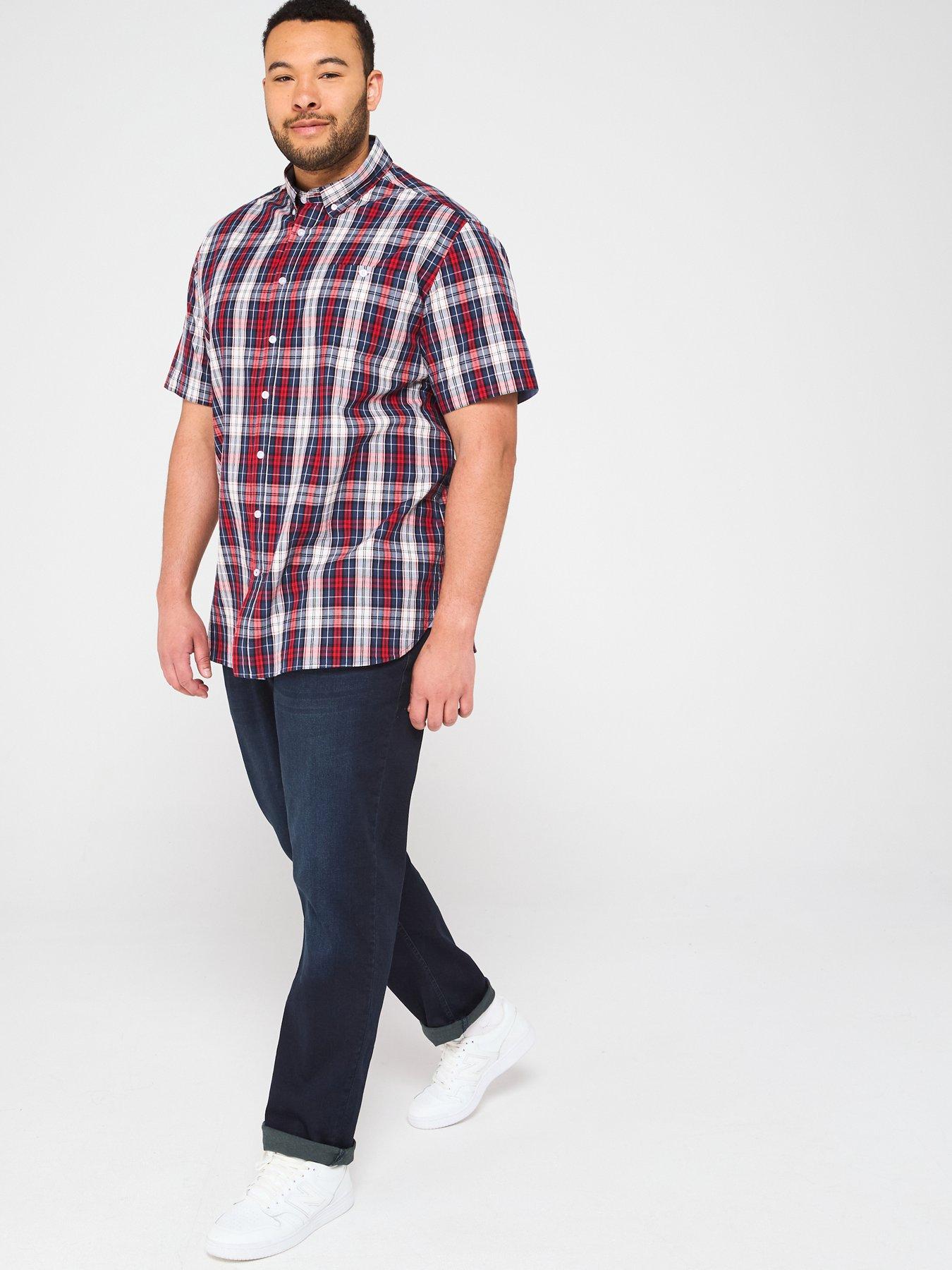 d555-check-button-down-collar-short-sleeve-shirt-redback