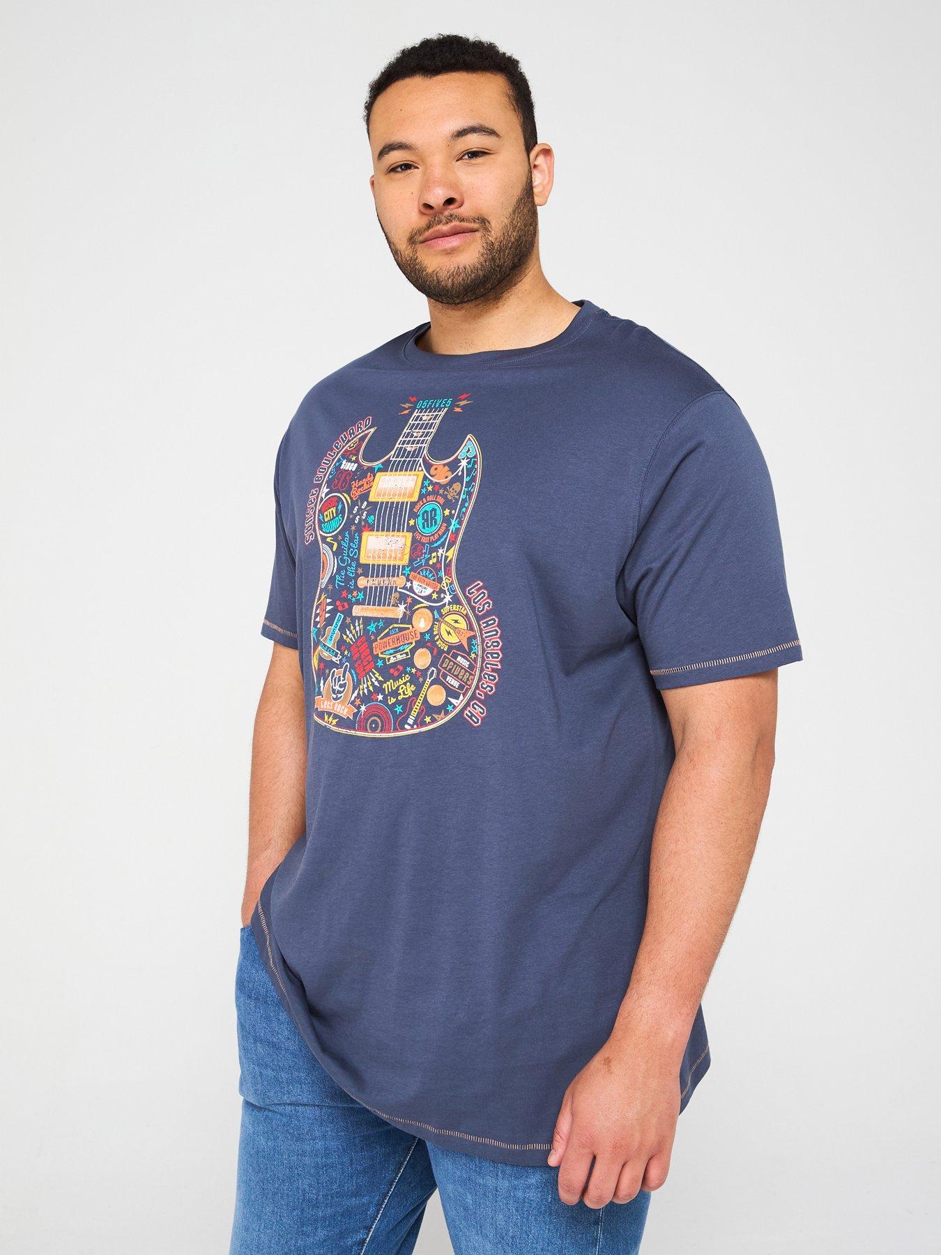 Image 1 of 4 of D555 Multi Coloured Guitar Graphic T-Shirt - Blue