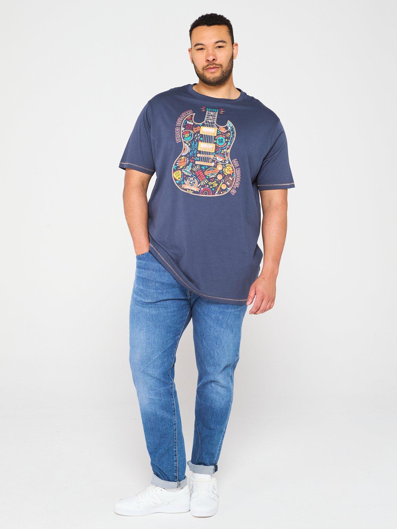 Image 3 of 4 of D555 Multi Coloured Guitar Graphic T-Shirt - Blue