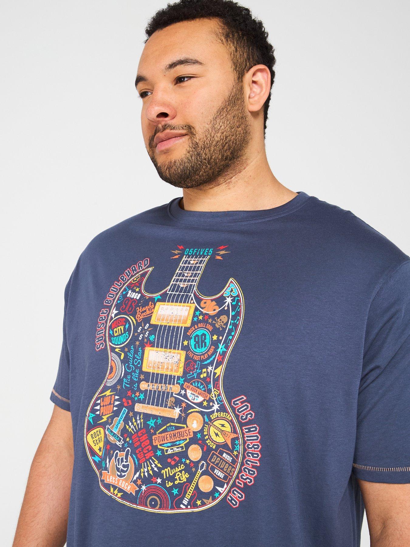 Image 4 of 4 of D555 Multi Coloured Guitar Graphic T-Shirt - Blue