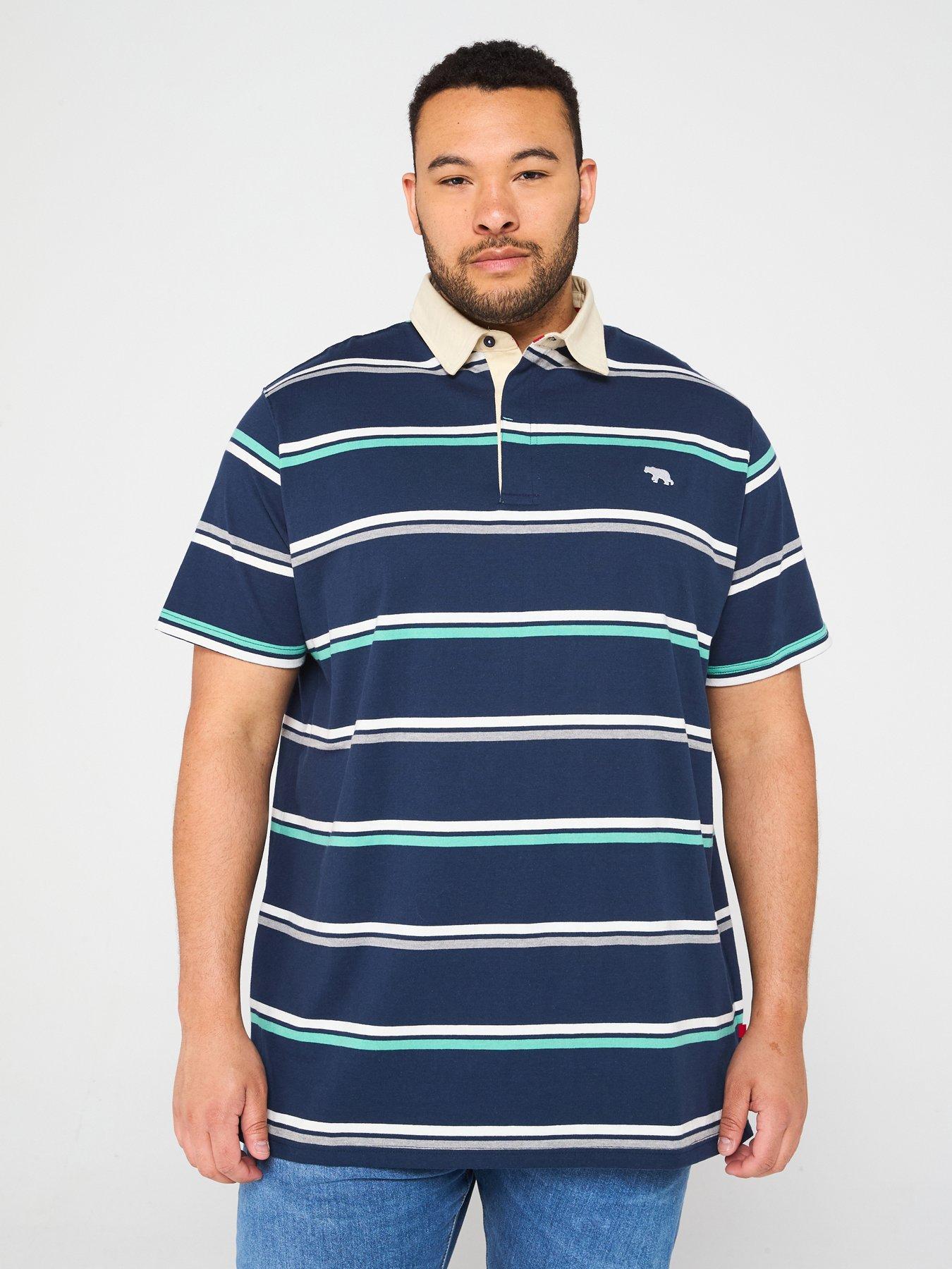 Image 1 of 4 of D555 Stripe Short Sleeve Rugby Polo Shirt - Navy