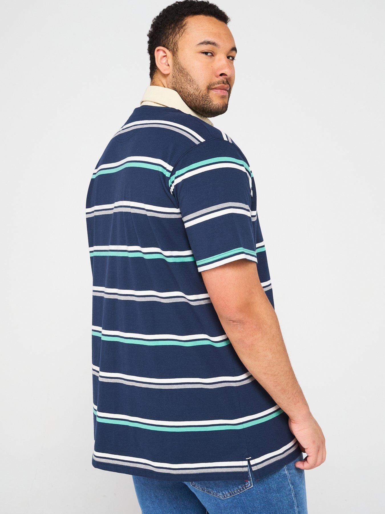 Image 2 of 4 of D555 Stripe Short Sleeve Rugby Polo Shirt - Navy