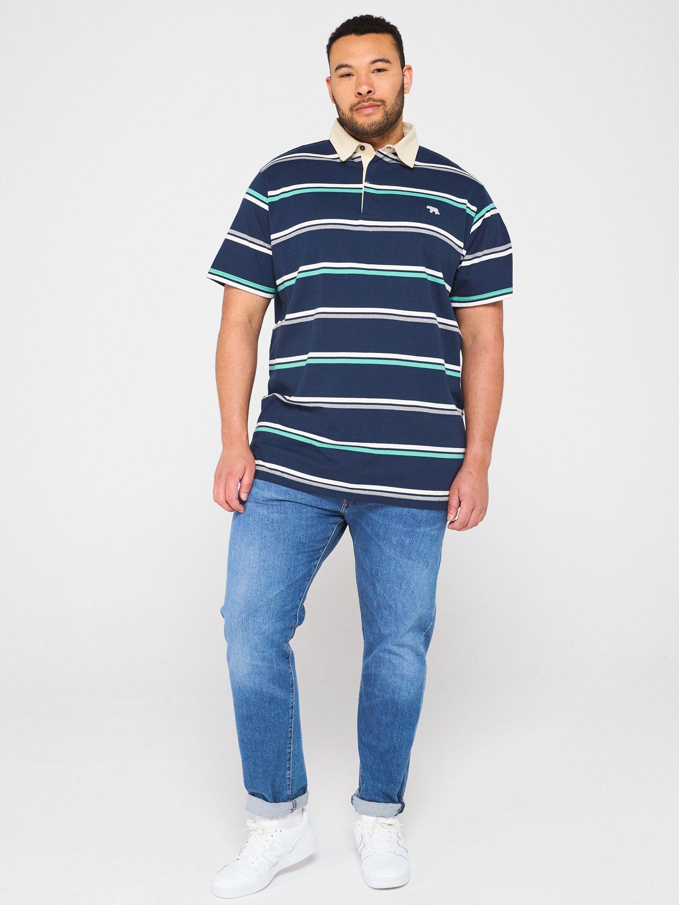 Image 3 of 4 of D555 Stripe Short Sleeve Rugby Polo Shirt - Navy