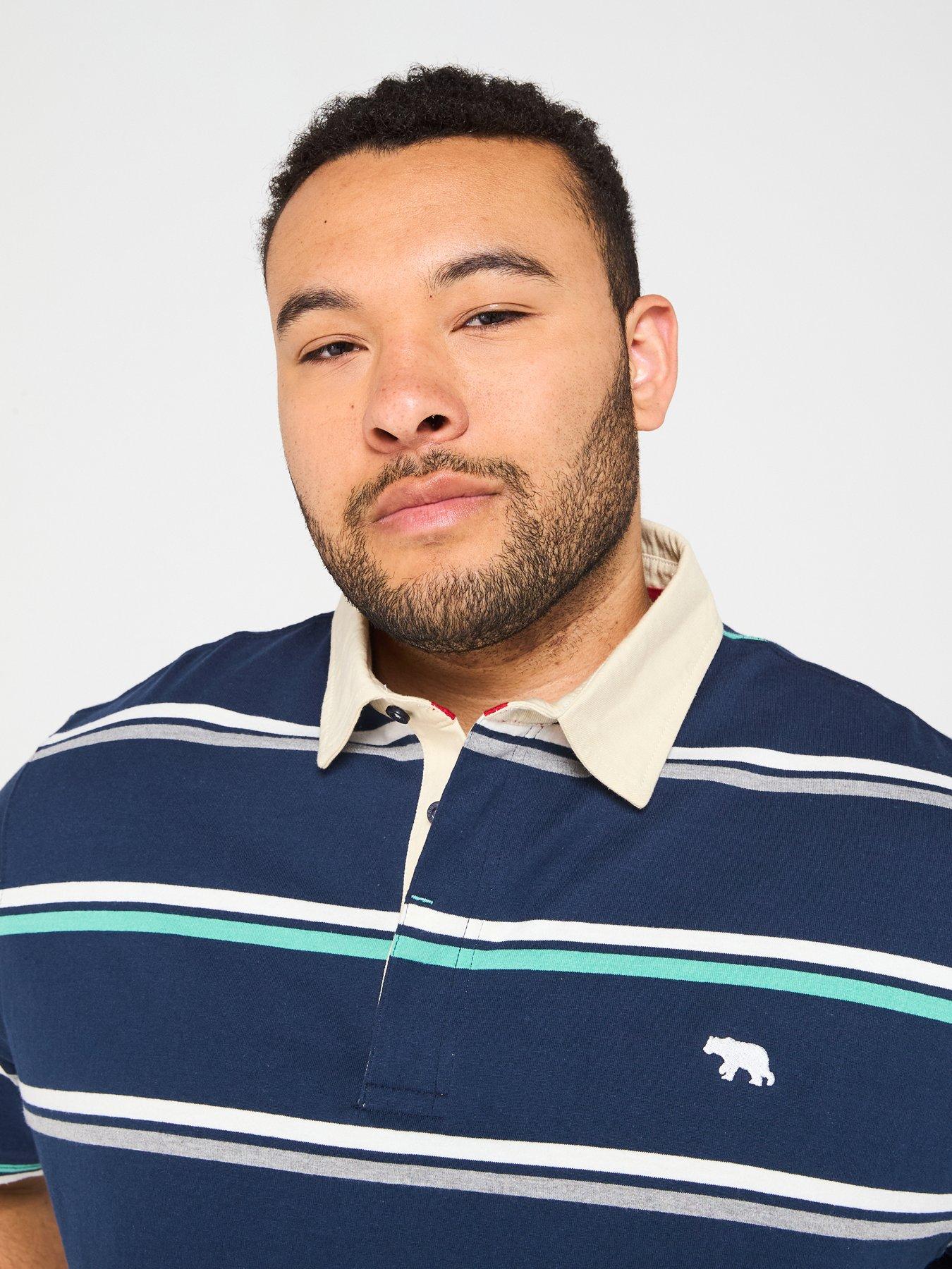 Image 4 of 4 of D555 Stripe Short Sleeve Rugby Polo Shirt - Navy