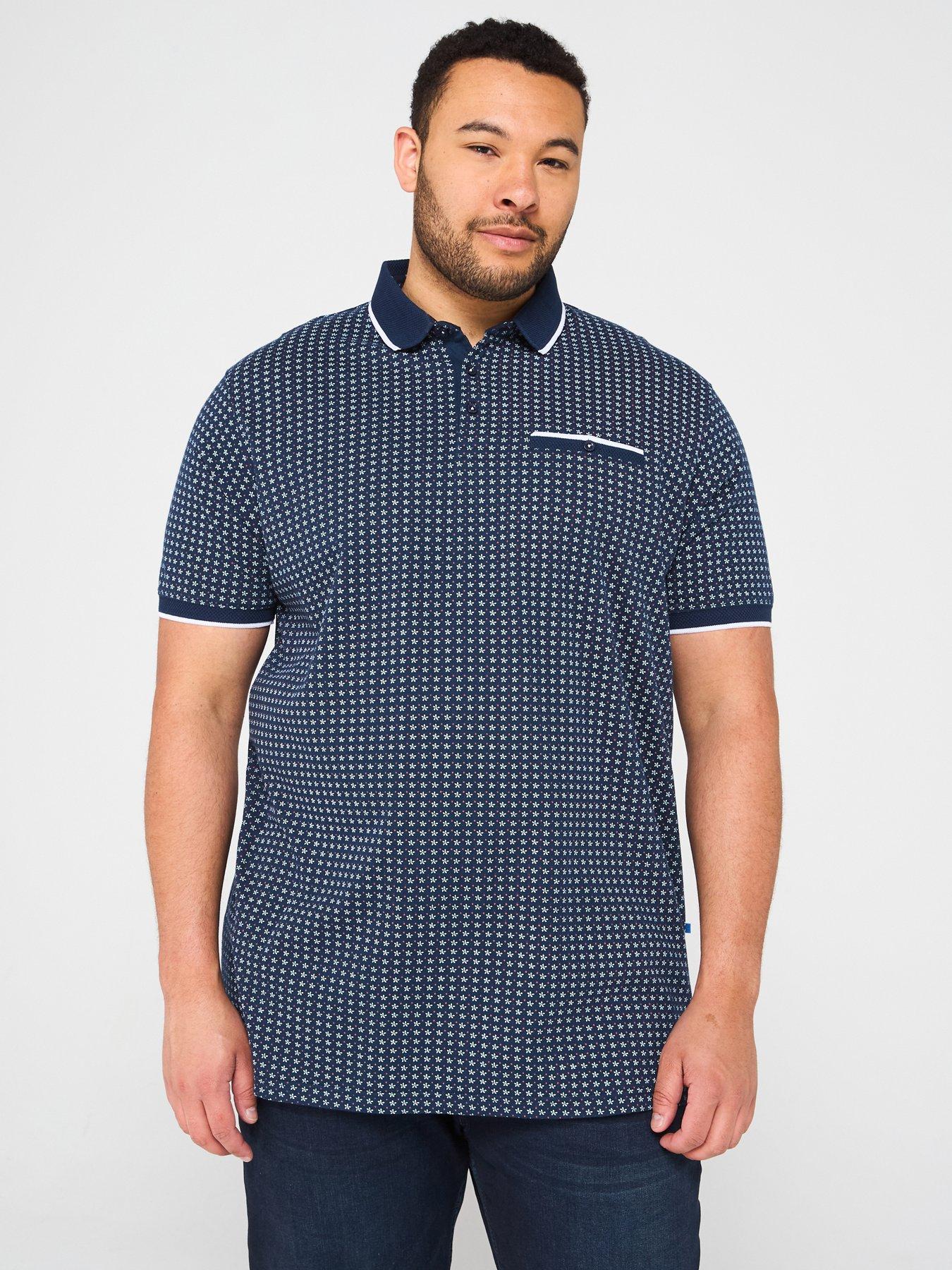 Image 1 of 4 of D555 Printed Polo Shirt With Jacquard Collar - Navy