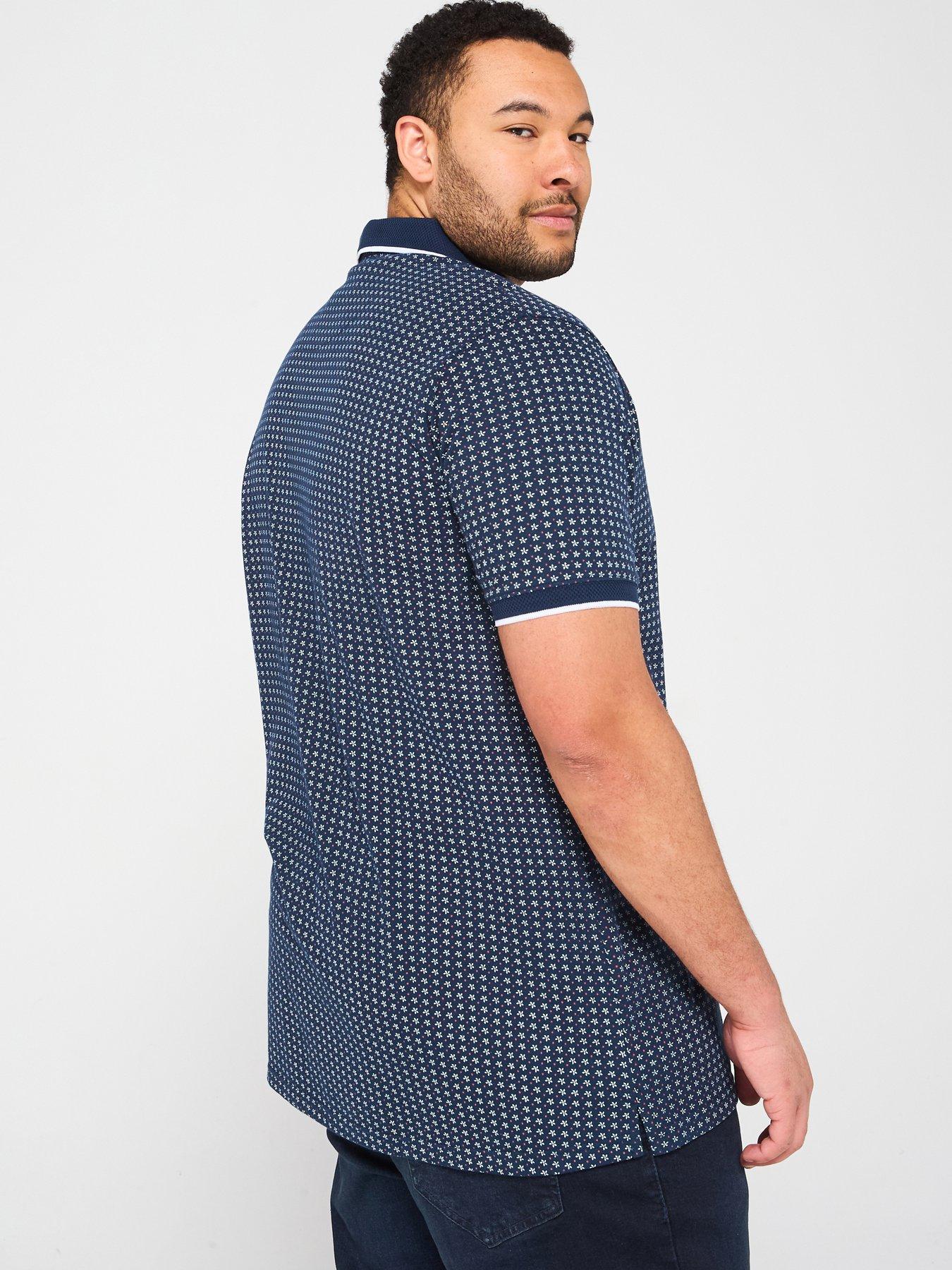 Image 2 of 4 of D555 Printed Polo Shirt With Jacquard Collar - Navy
