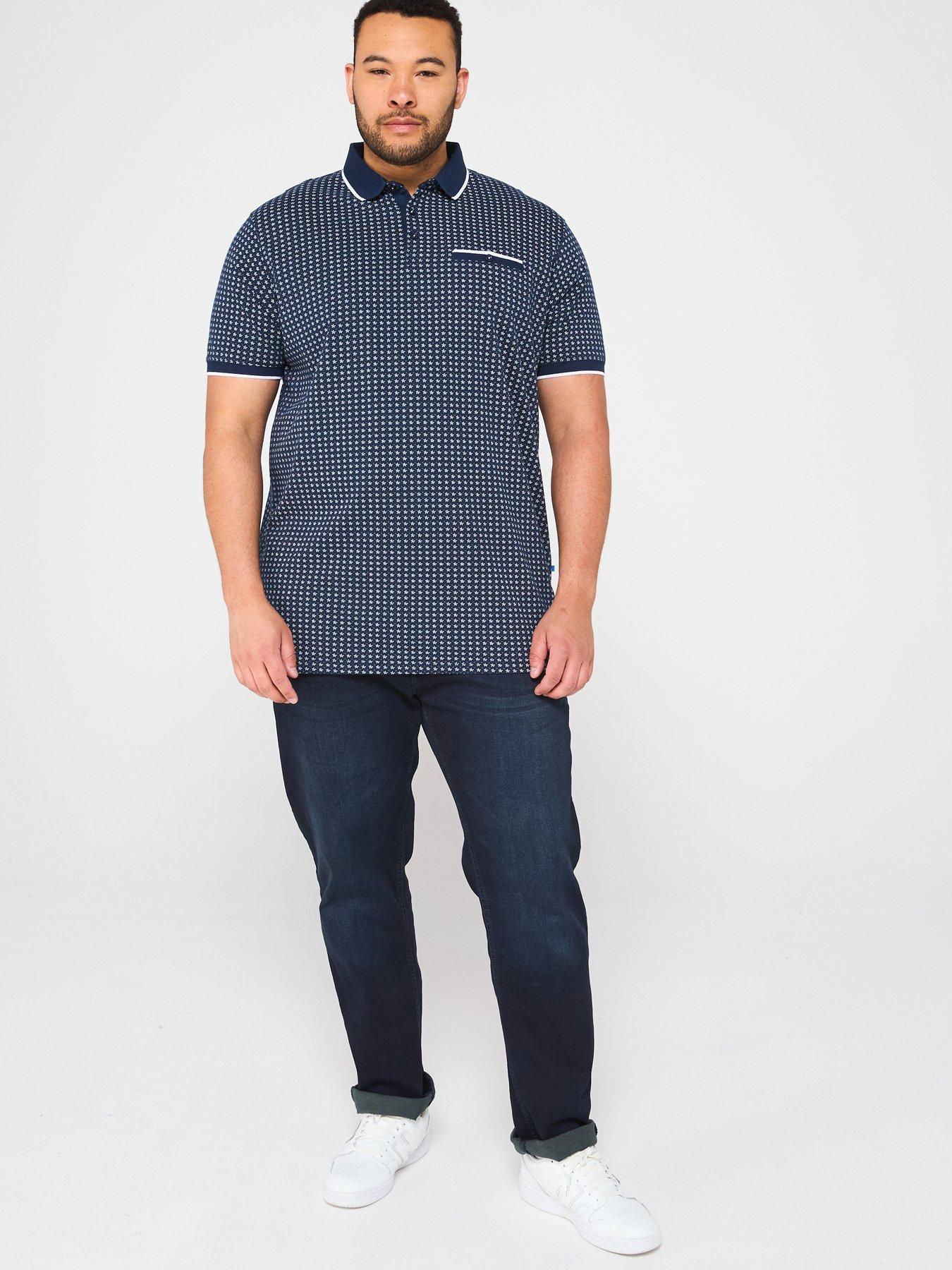 Image 3 of 4 of D555 Printed Polo Shirt With Jacquard Collar - Navy