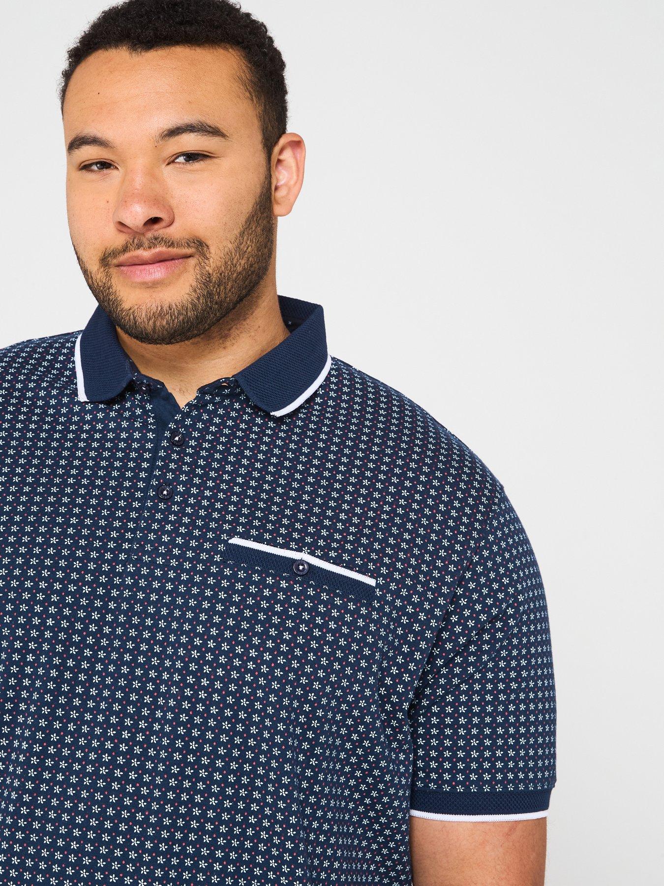 Image 4 of 4 of D555 Printed Polo Shirt With Jacquard Collar - Navy
