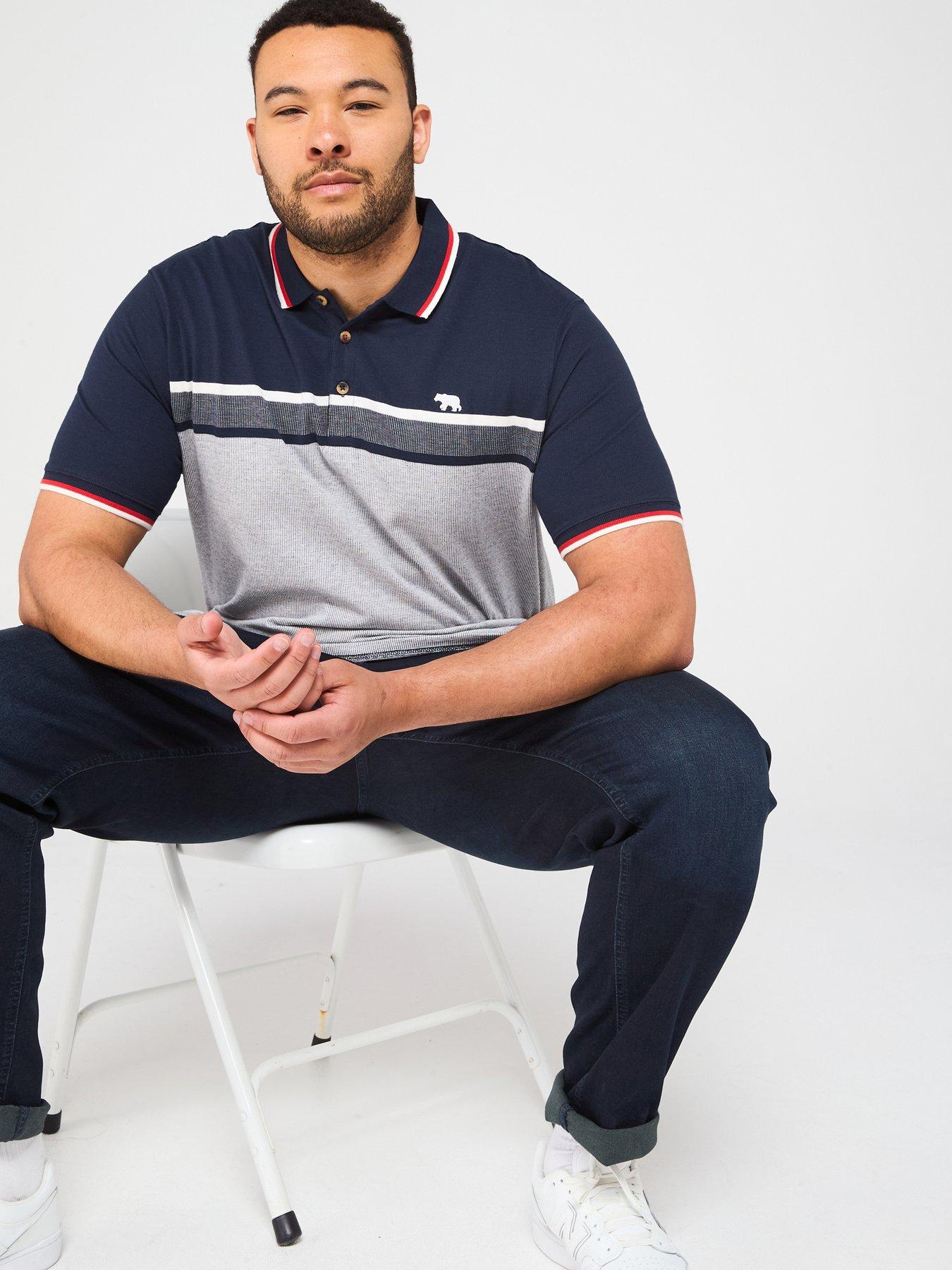 Image 4 of 4 of D555 Stripe Jacquard Polo Shirt - Navy