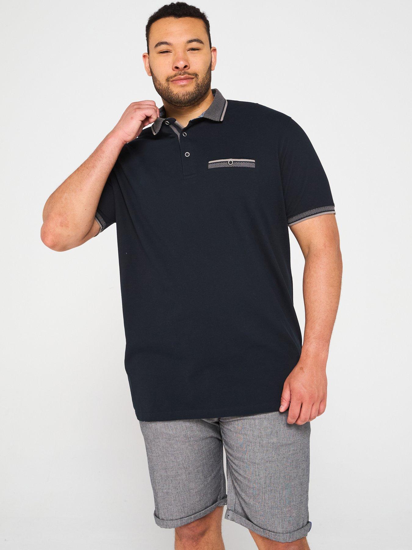 undefined Jacquard Collar Pique Polo Shirt - Navy