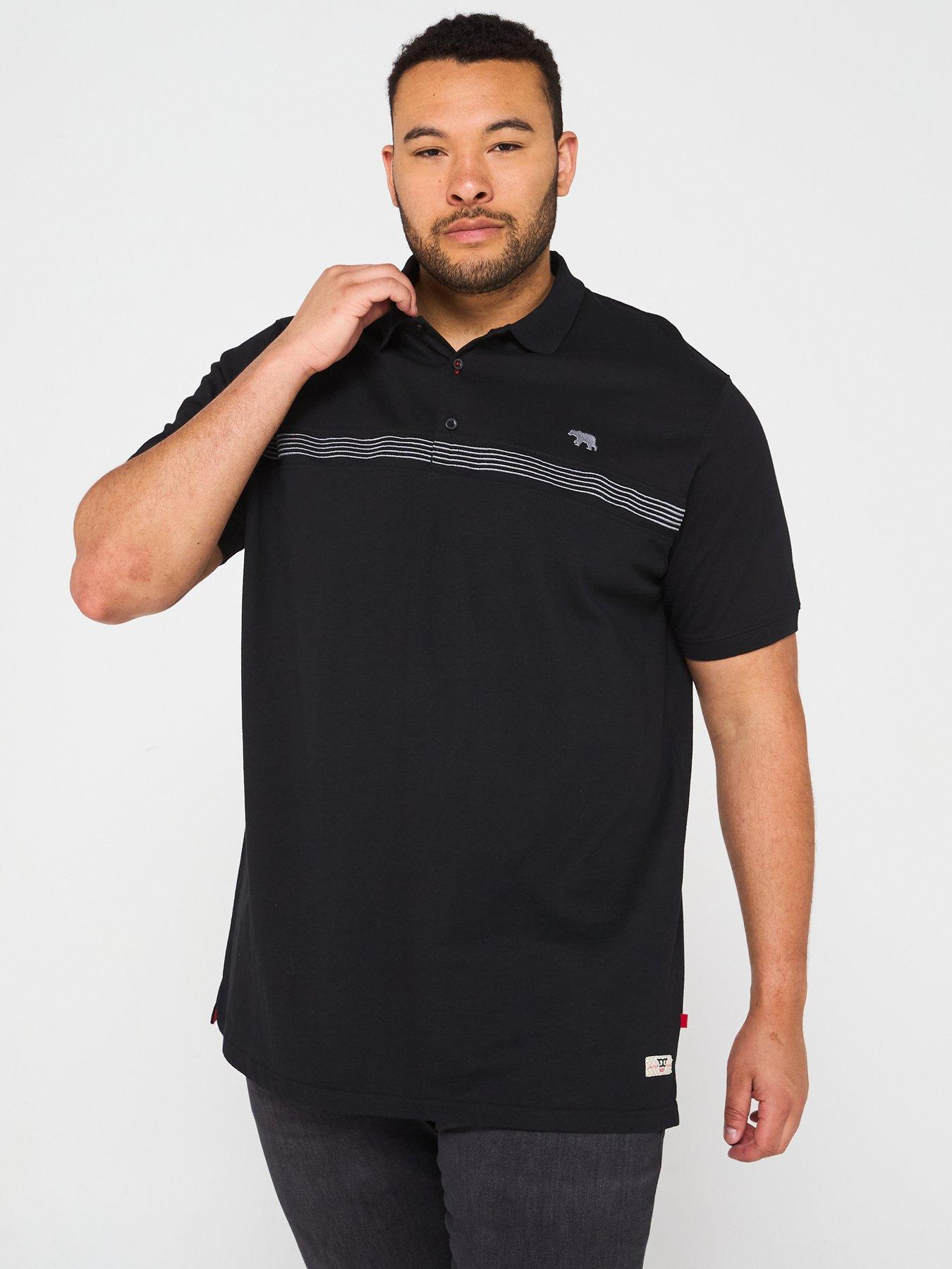 D555 Cut And Sew Embroidery Stripe Polo Shirt - Black