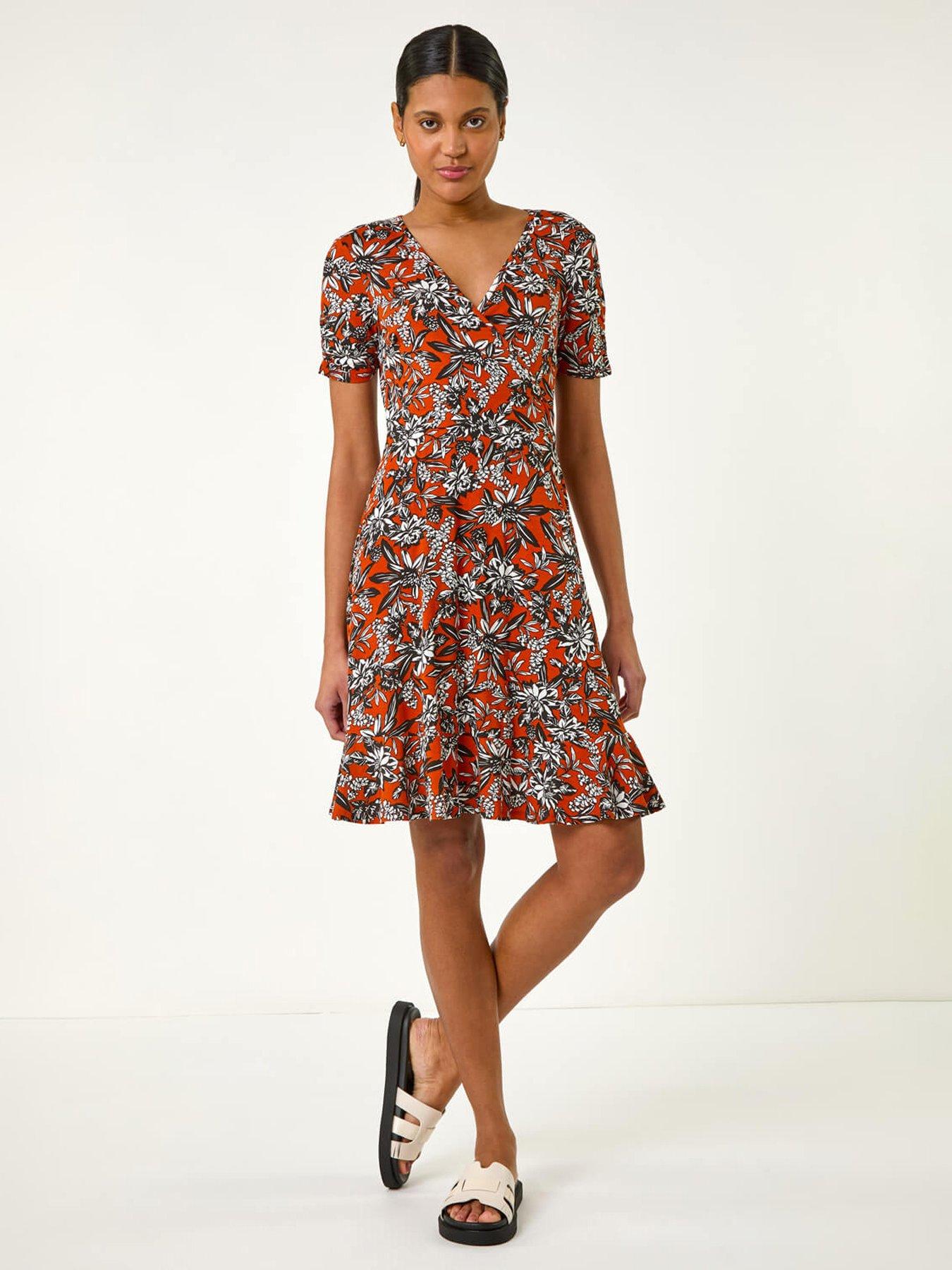 roman-floral-print-v-neck-wrap-stretch-dress-rustback